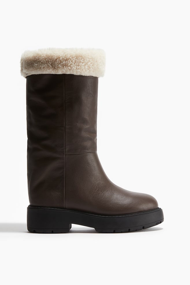 Bottines en cuir chaudement doublées - Marron foncé - 1