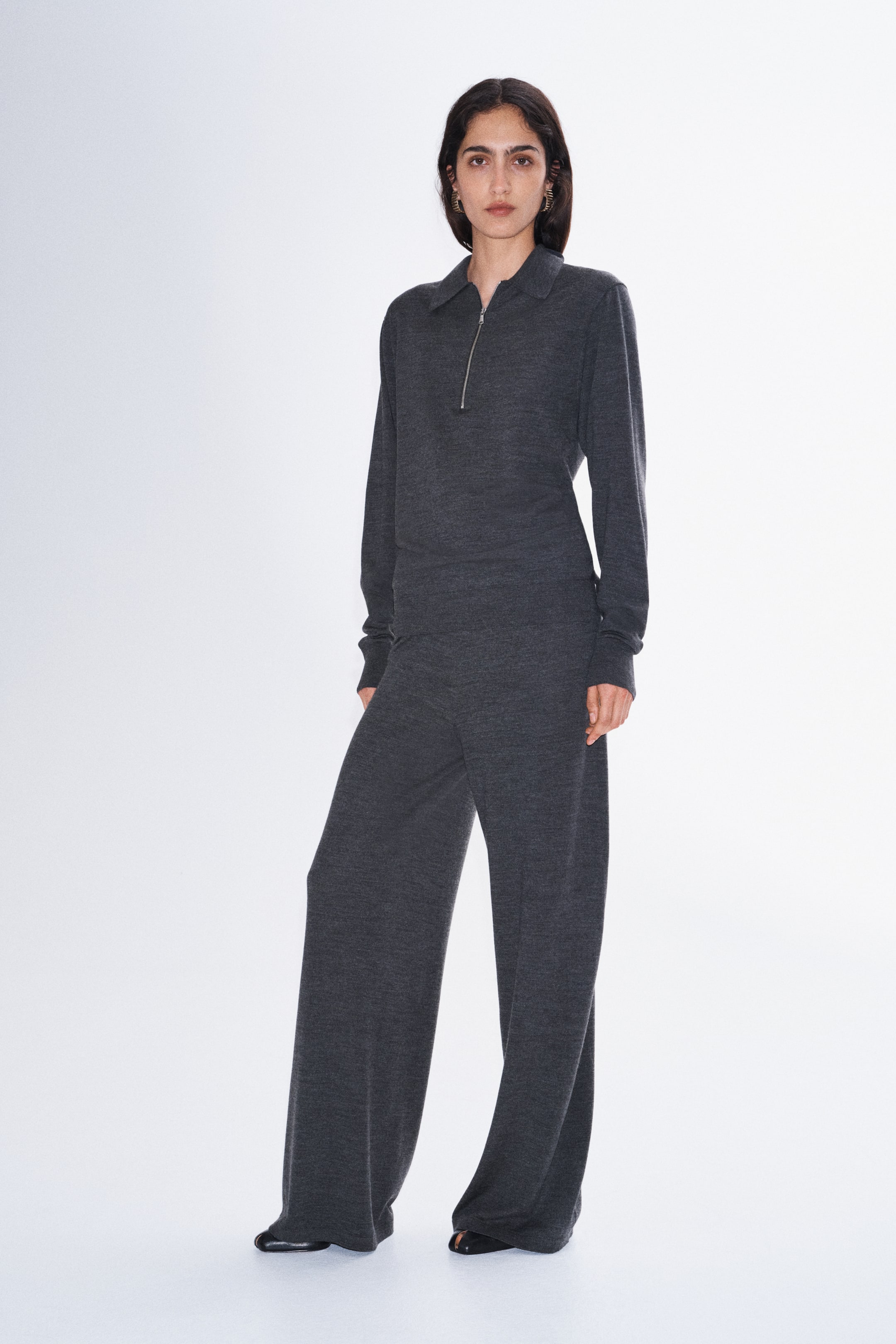 拡大画像を表示: メリノウール ファインニットパンツ - ダークグレーメランジ - レディース | H&M JP 1