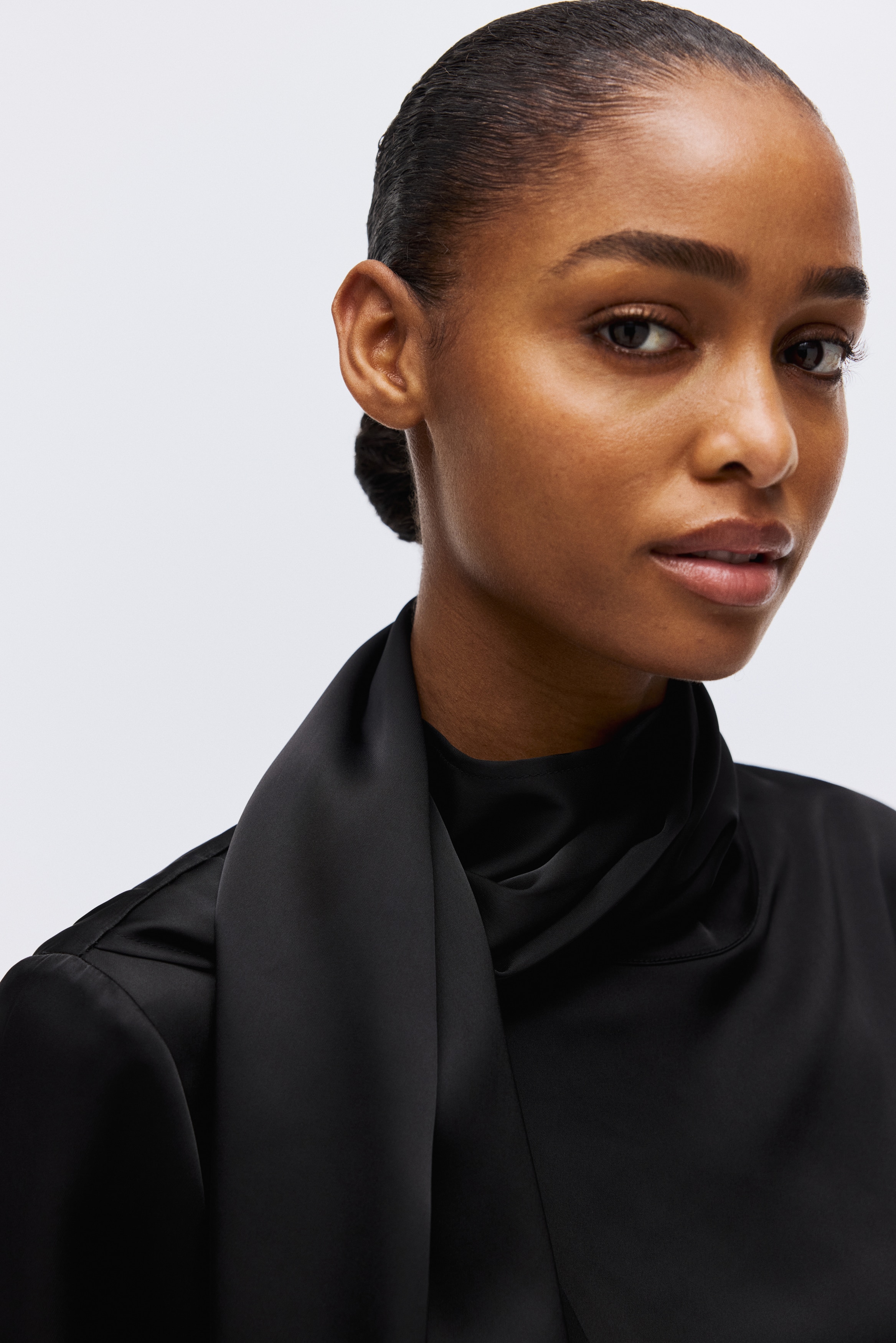 Shawl-detail satin blouse