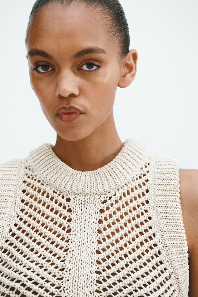 Crochet-Look Tassel-Detail Top-Light beige - 6