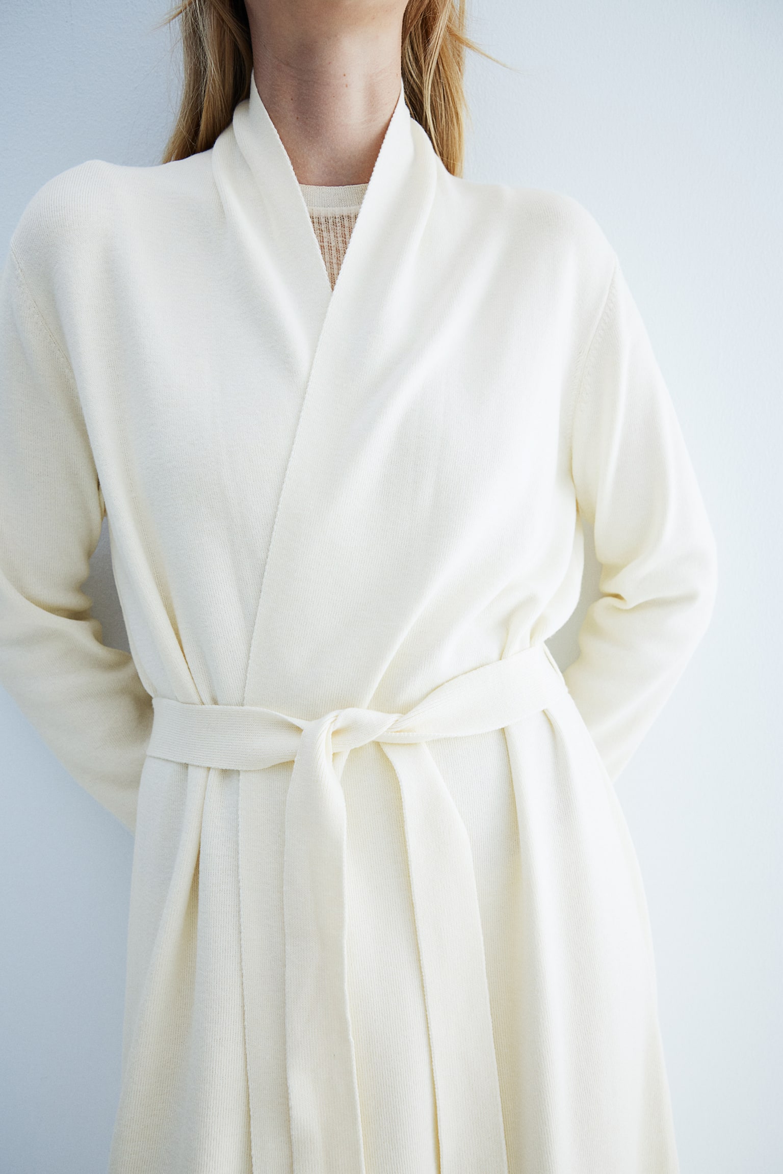 Long tie-belt cardigan - Cream - 4