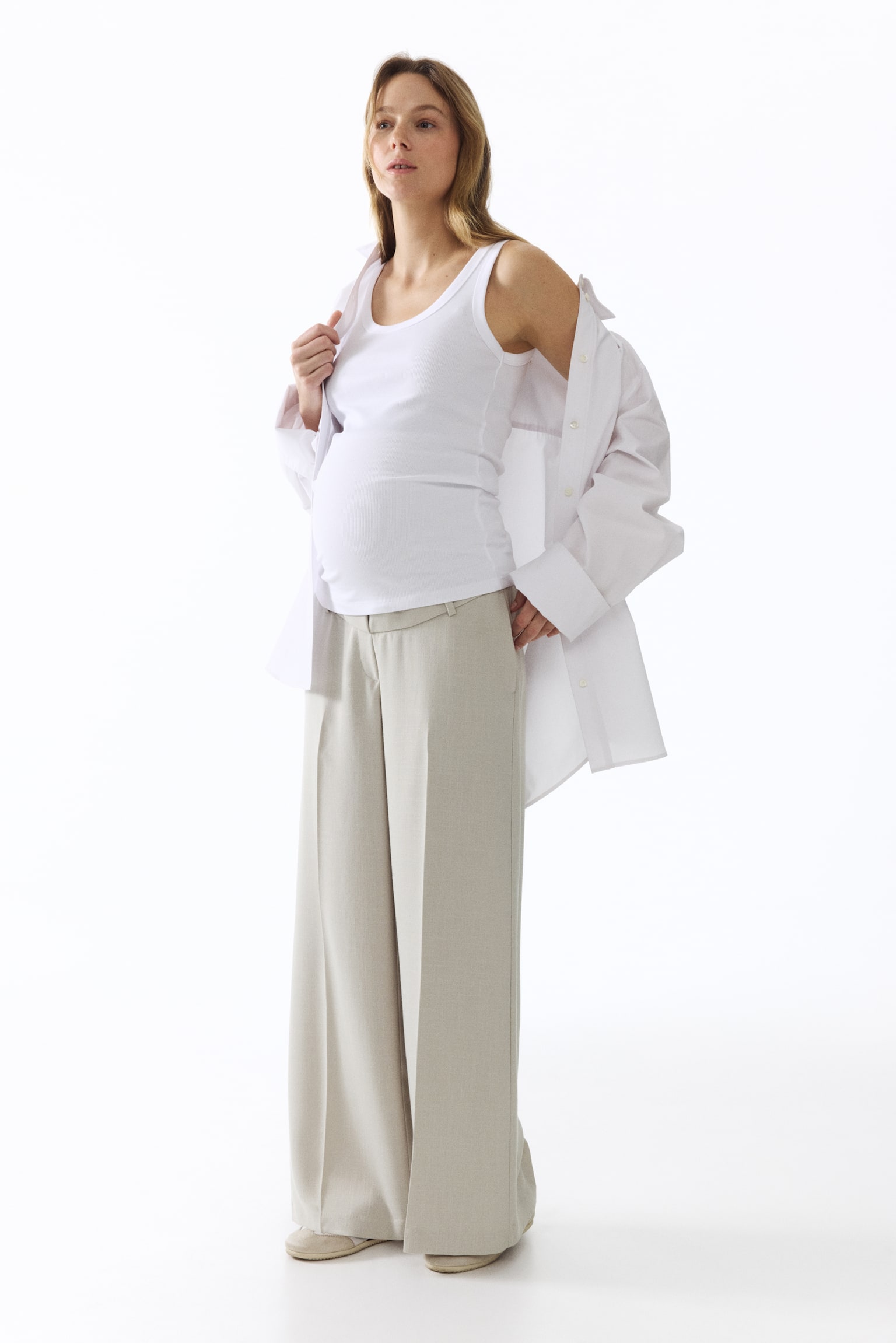 MAMA Pantalon chic à jambes larges - Beige clair/Marron foncé - 1