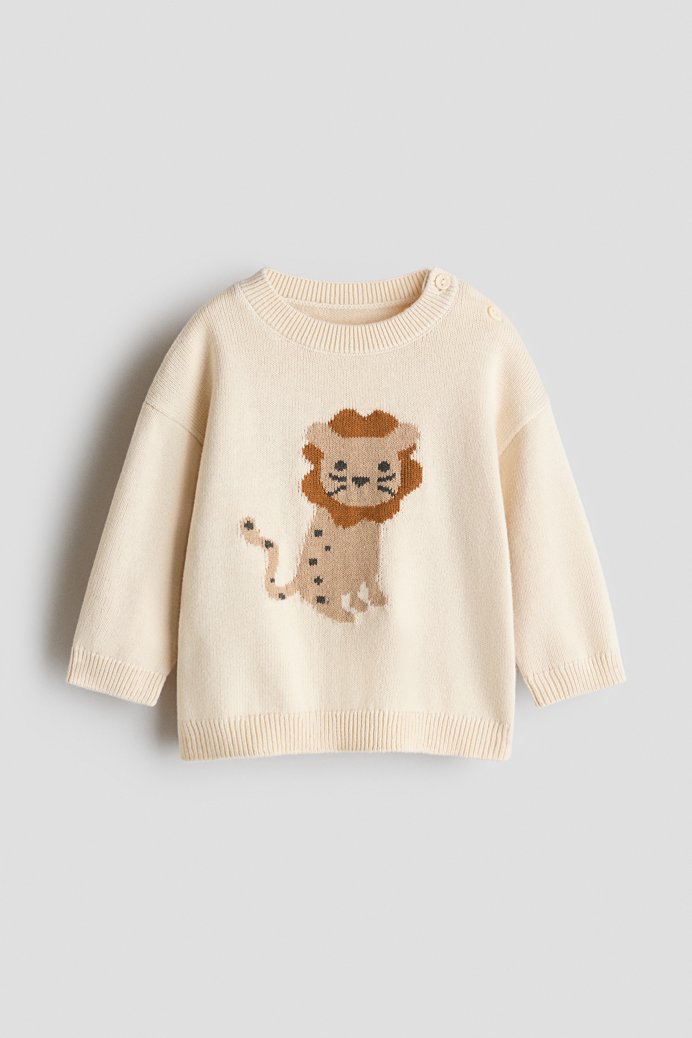 Jacquardgebreide katoenen trui - Lichtbeige/leeuw/Lichtbeige/blauw gestreept/Grijs gemêleerd/honden/Dusty blauw/dino/Wit/auto‘s/Lichtbeige/dino