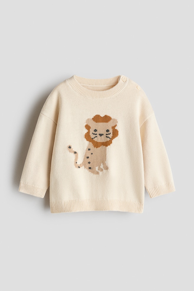 Jacquard-knit cotton jumper - Light beige/Lion/Navy blue/Teddy bear/Light beige/Blue striped/Light beige/Cars/White/Cars/Cream/Colour block/Dusty blue/Dinosaur/Light beige/Patterned/Light beige/Blue striped - 1