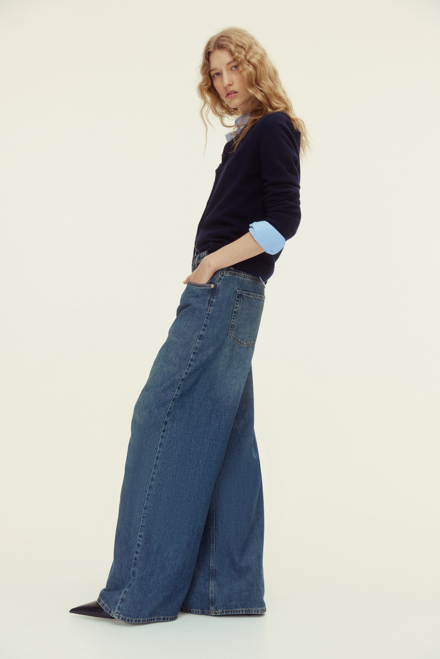 Wide High Waist Jeans - Denim blue/Dark denim blue/Denim blue - 4