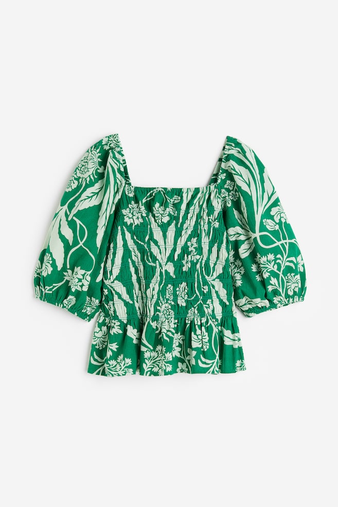 Smocked blouse - Green/Patterned/Red - 2