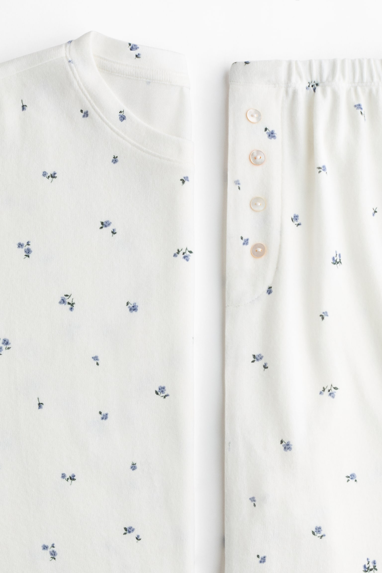 Pijama en punto peinado - Blanco/Floreado/Gris jaspeado claro - 3