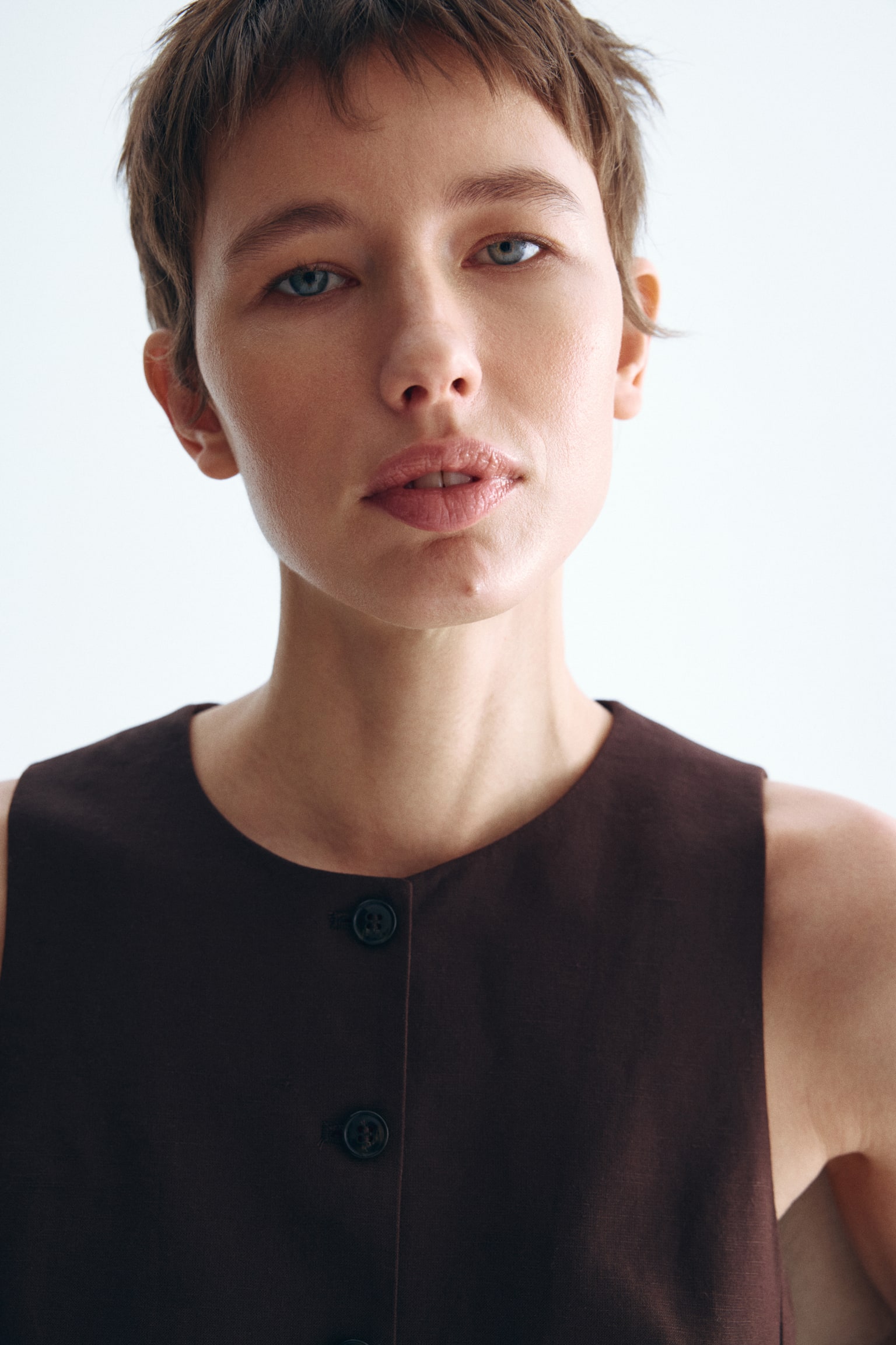 וסט ארוך - חום כהה/בז' - 3