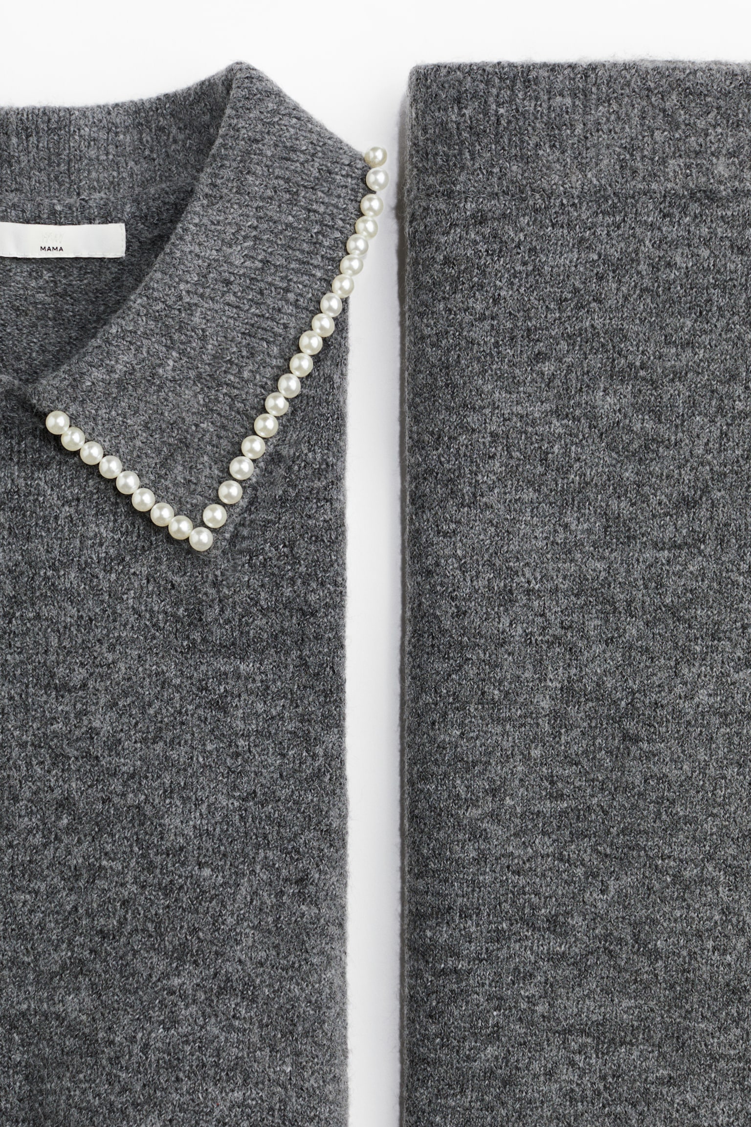 MAMA 2-piece knitted set - Dark grey marl/White - 2