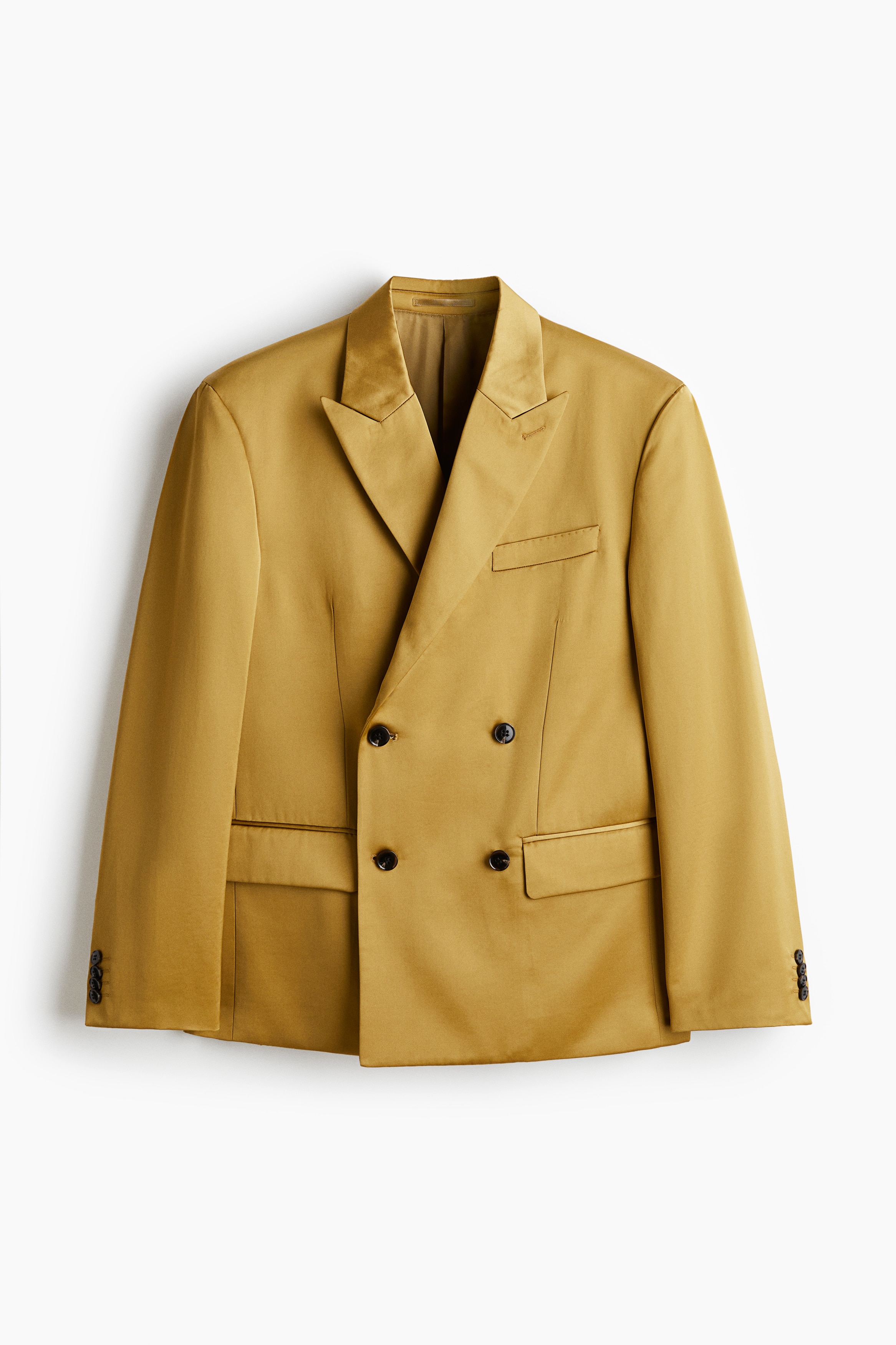 Regular Fit Double-breasted satin jacket - Olive green