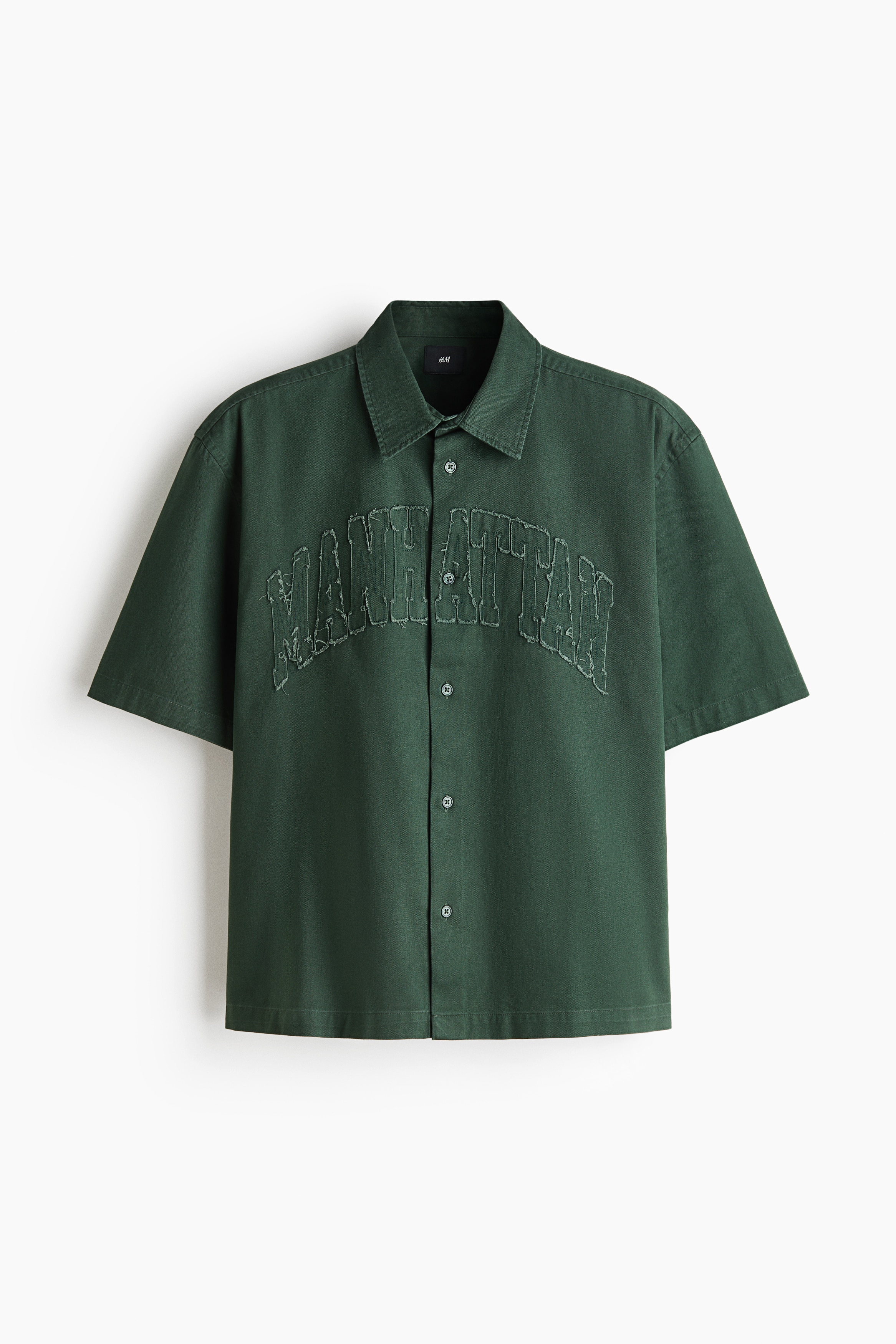 Relaxed-Fit Short-Sleeved Appliquéd Shirt - Dark green/Manhattan/Light gray/Manhattan