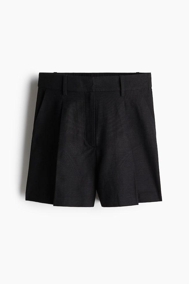 Linen-blend shorts - Black - 1
