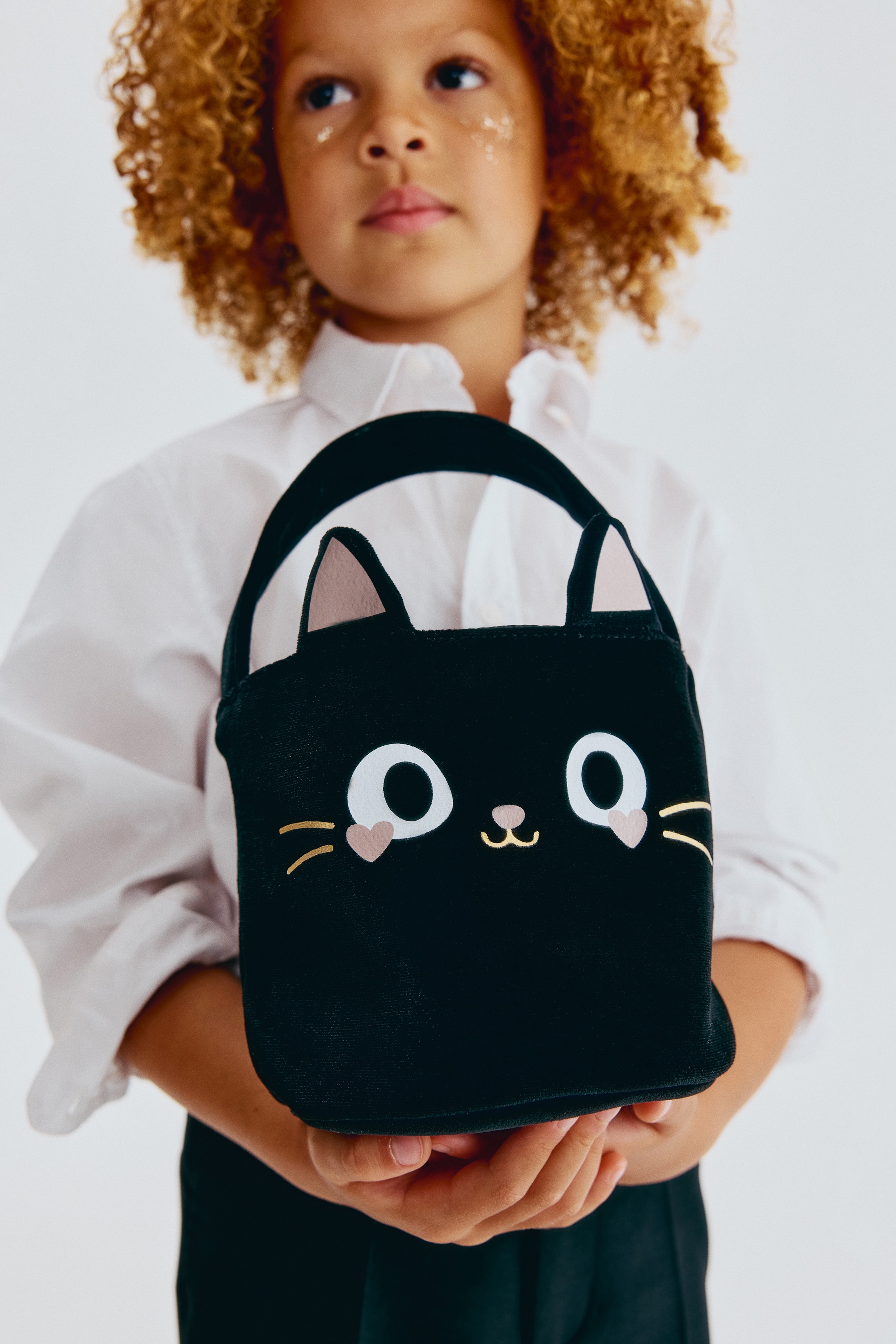 Print-motif velour bucket - Black/Cat