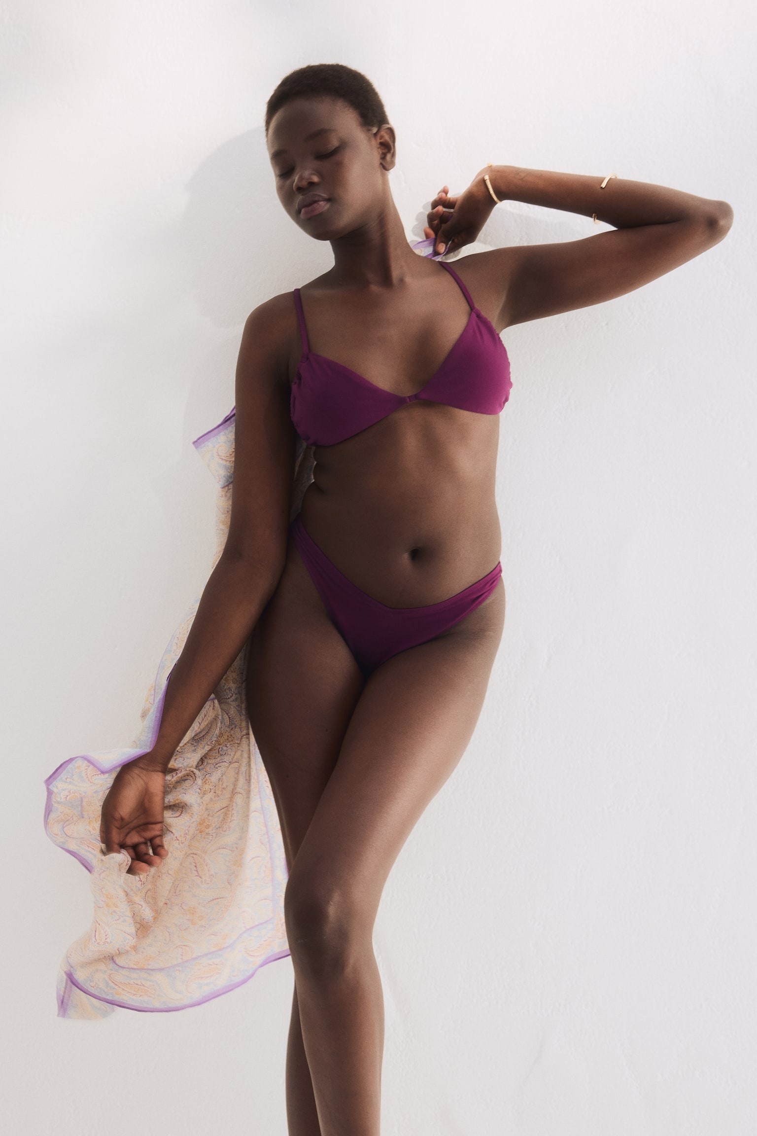 Padded triangle bikini top - Dark purple/White/Floral - 1