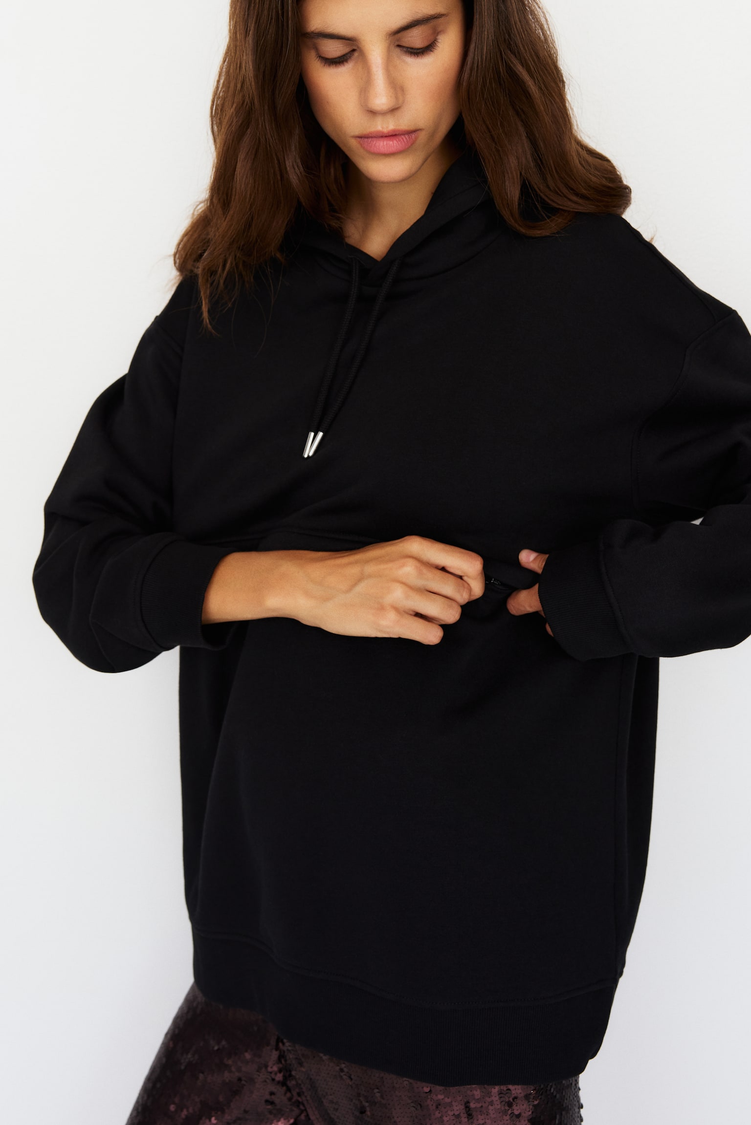 MAMA Before & After Nursing hoodie - Black/Light grey marl - 4