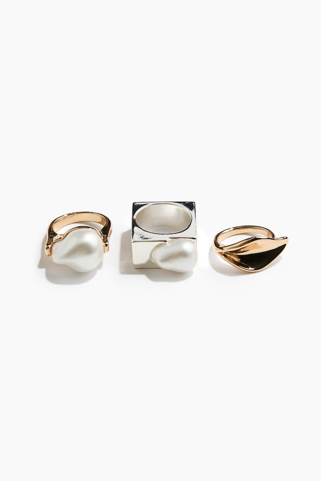3-Pack Rings - Gold-colored/Ivory-colored - 1
