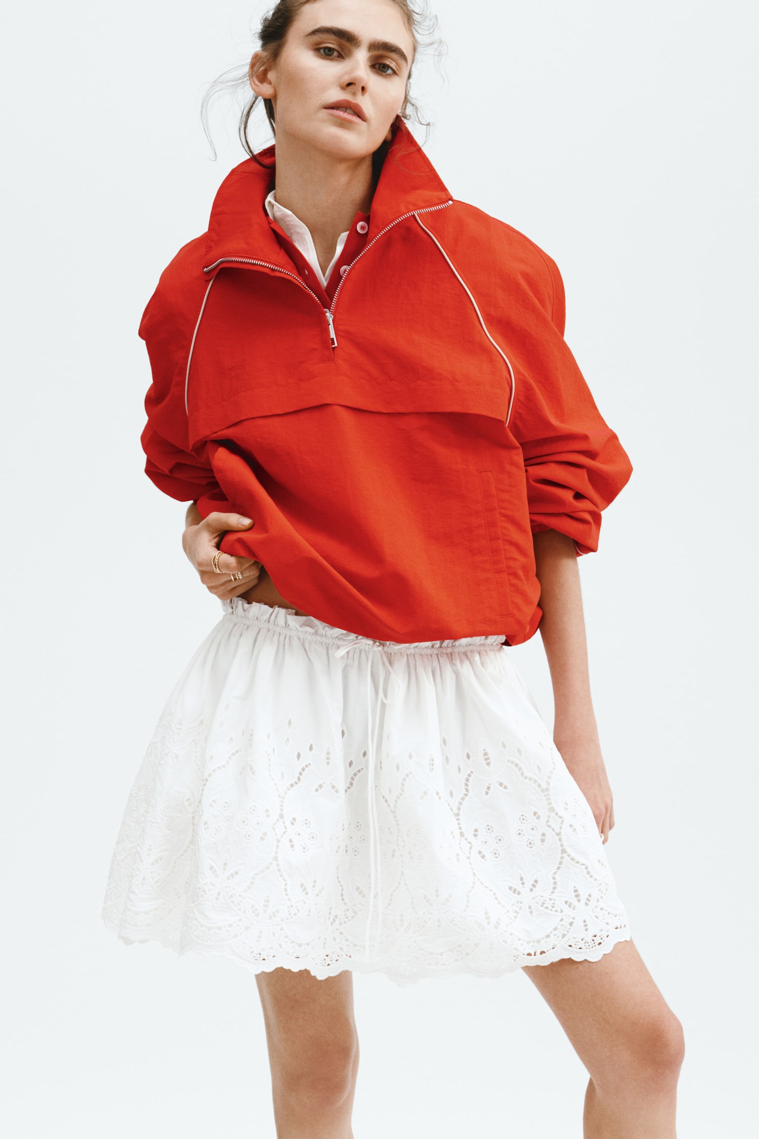 Broderie-anglaise drawstring skirt - White - 6