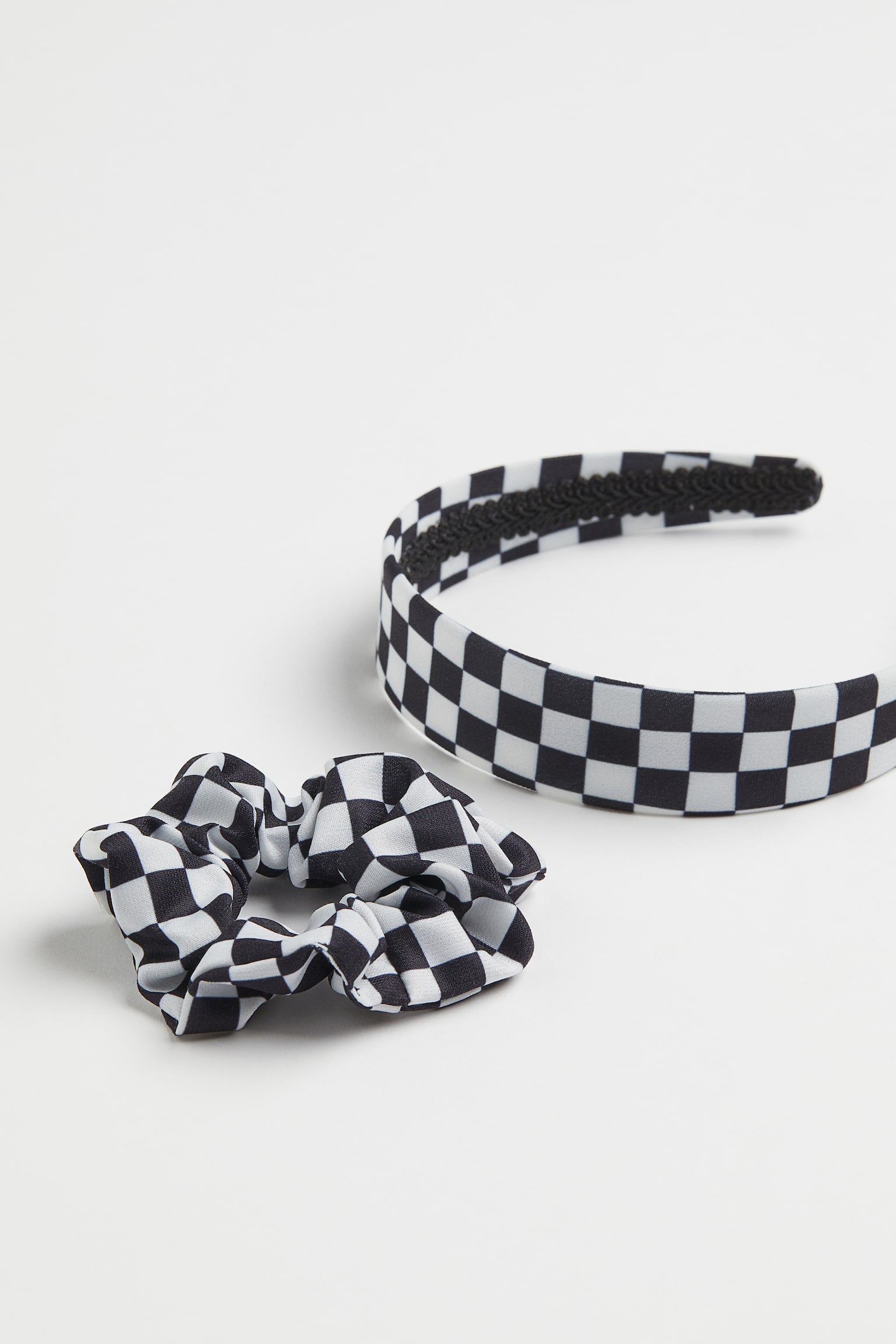 2-piece hair set - Black/White checked - 1