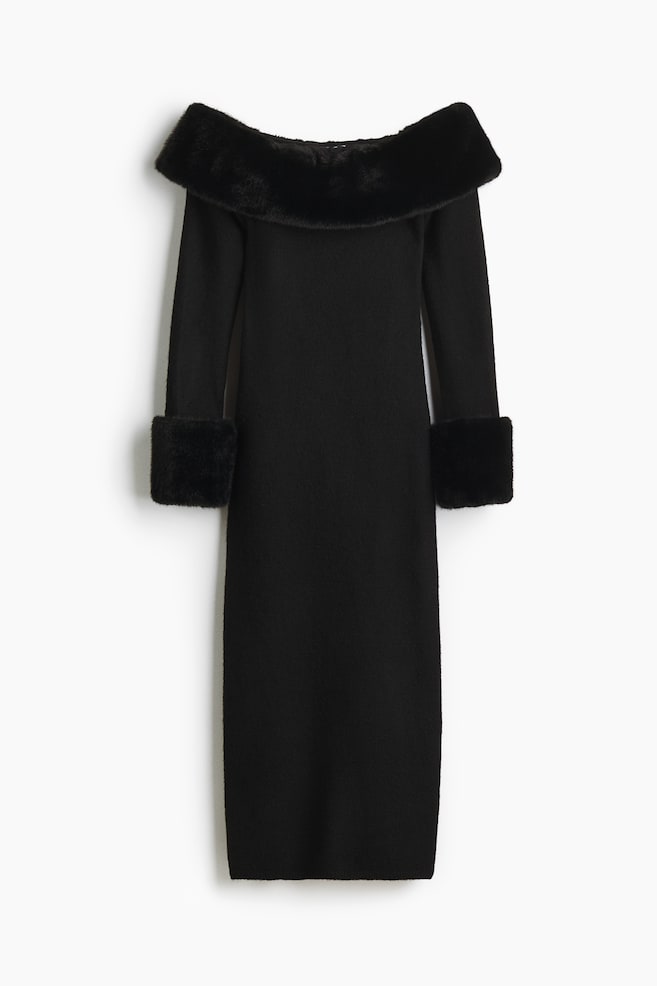 Vestido off-the-shoulder de punto - Negro - 1