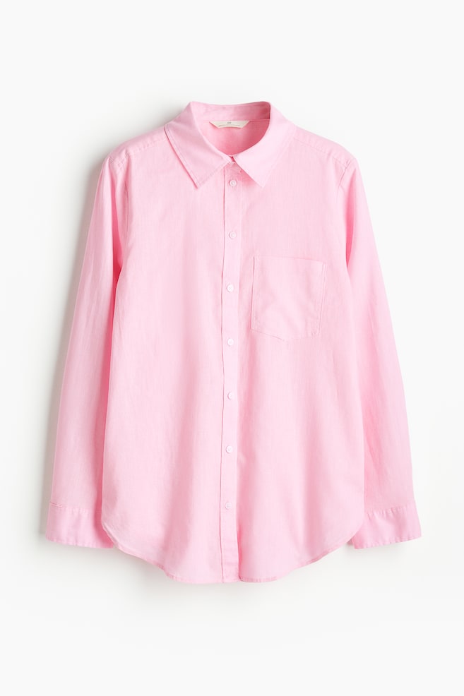 Linen-blend shirt - Light pink/White/Bright orange/Beige/Striped/dc/dc - 2