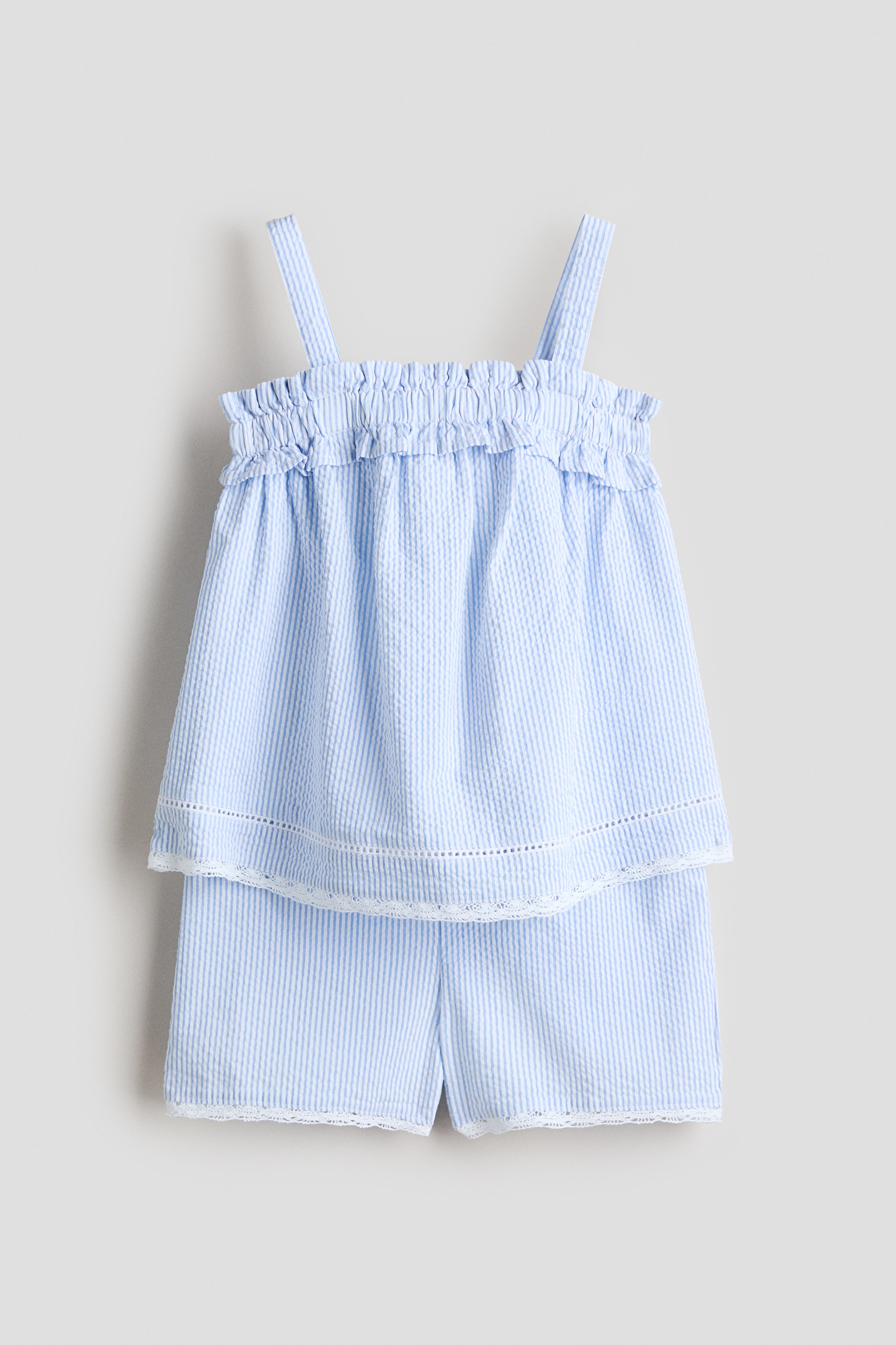 2-piece cotton seersucker set - Light blue/White striped