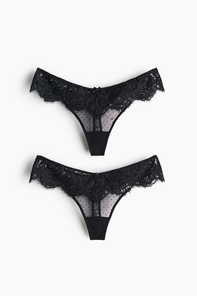 2-pack Panties thong de encaje - Negro/Beige pálido - 1