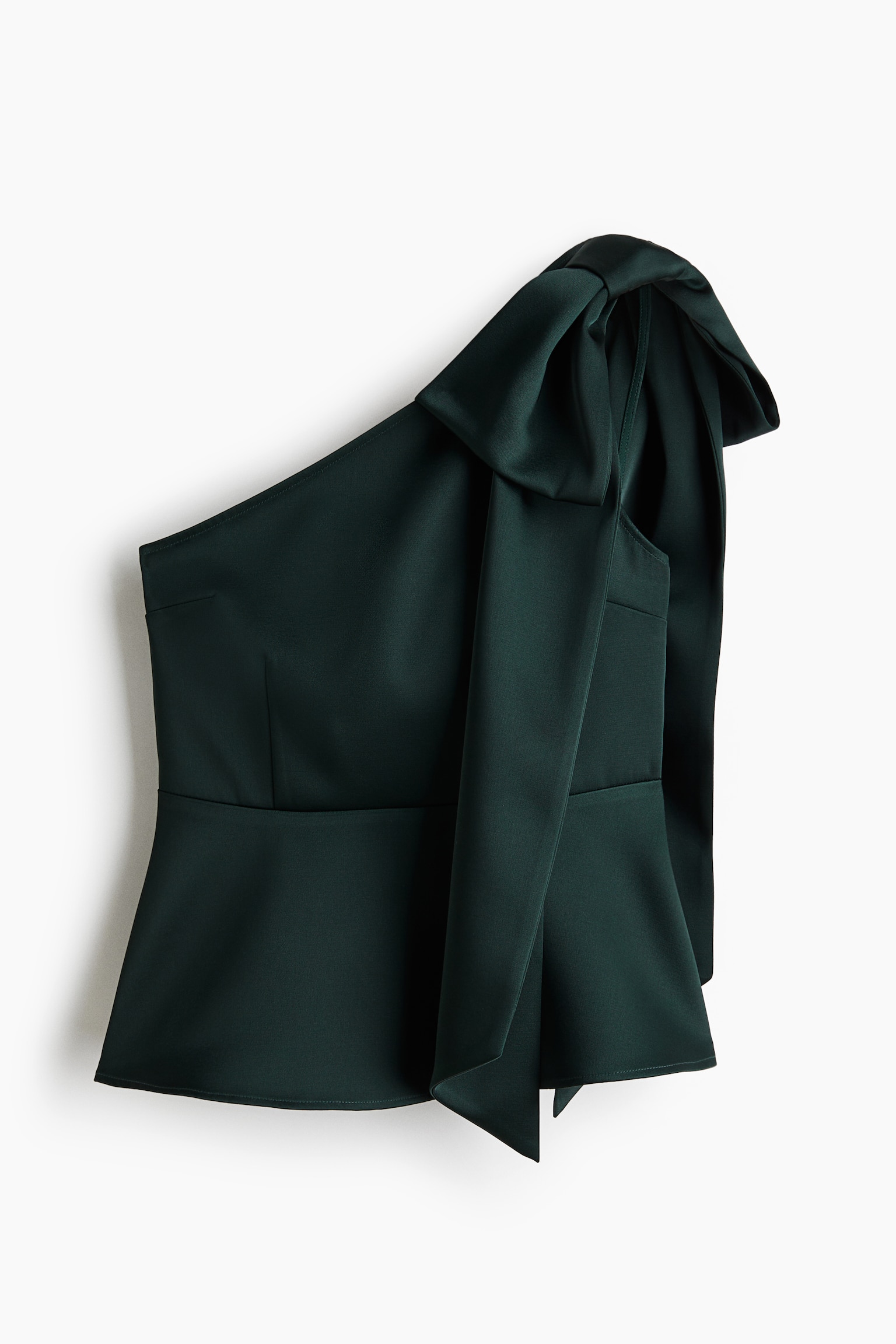 Bow-detail one-shoulder top - Dark green/Cream