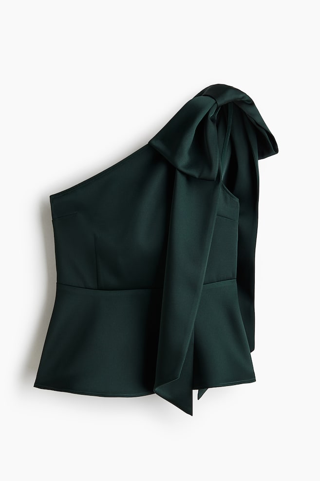 Top de un hombro con lazo decorativo - Verde oscuro - 1