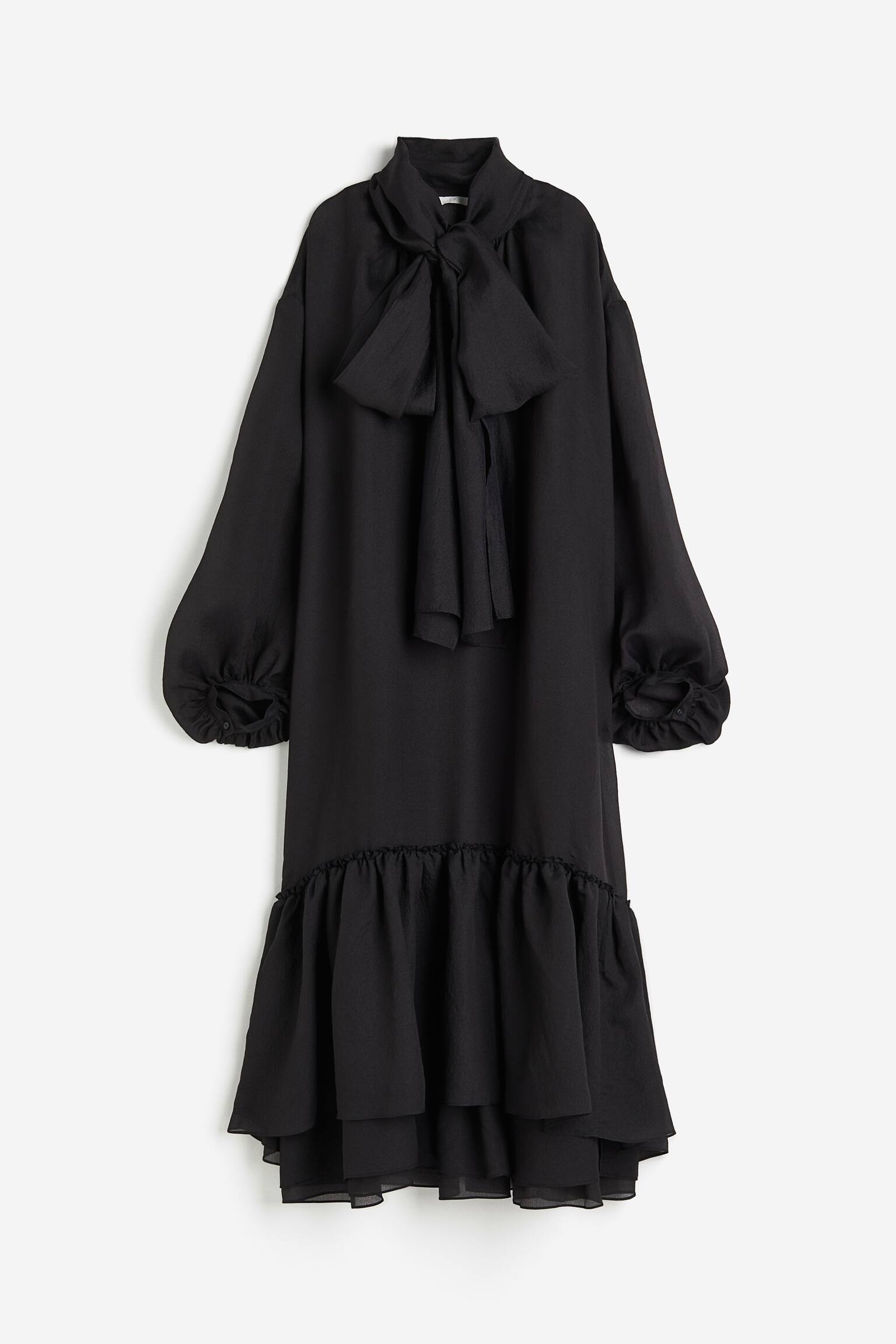 Robe avec col lavallière Manches longues Longue Noir FEMME H&M FR