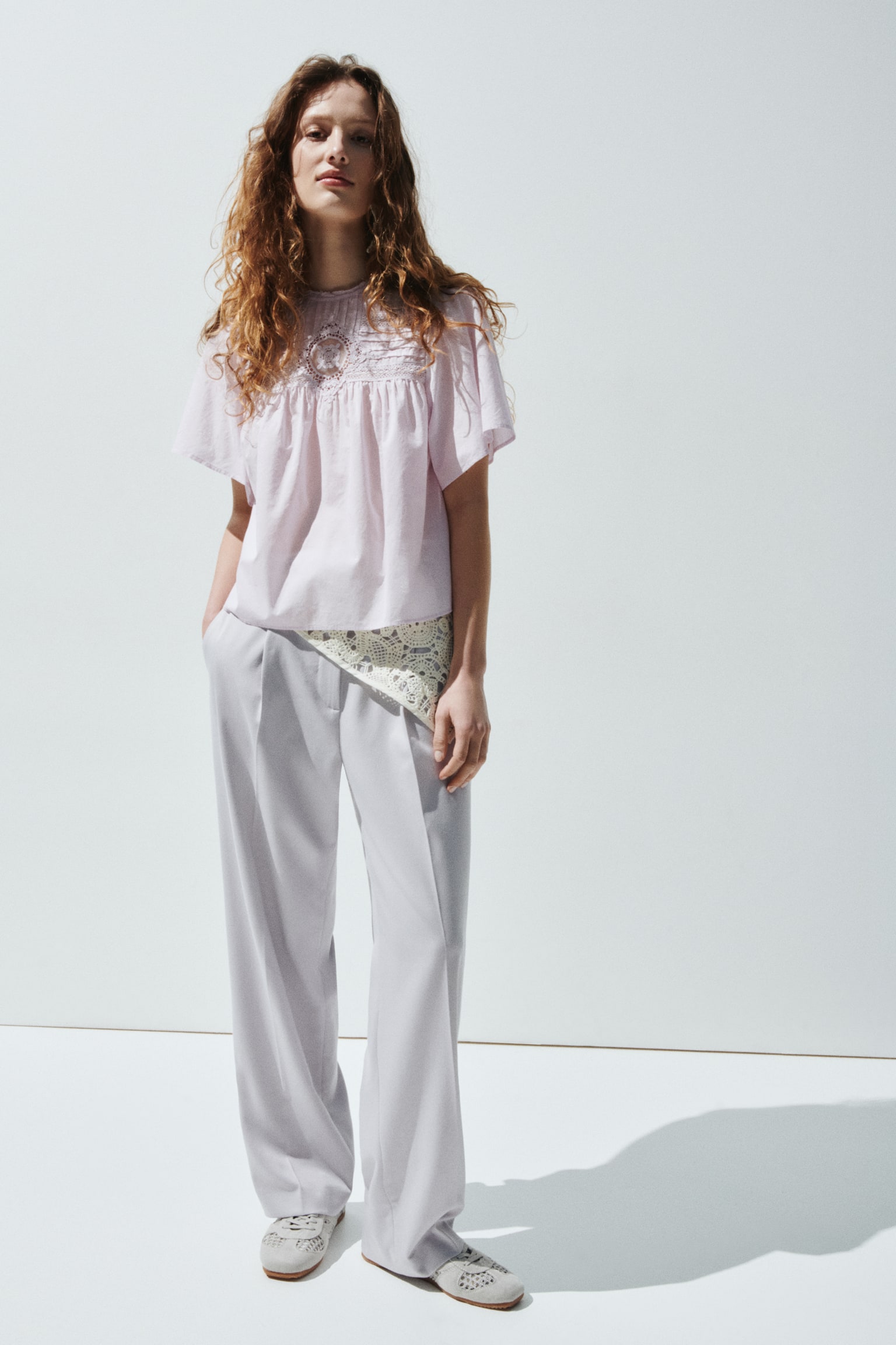 Broderie-anglaise cotton blouse - Light purple/White - 4