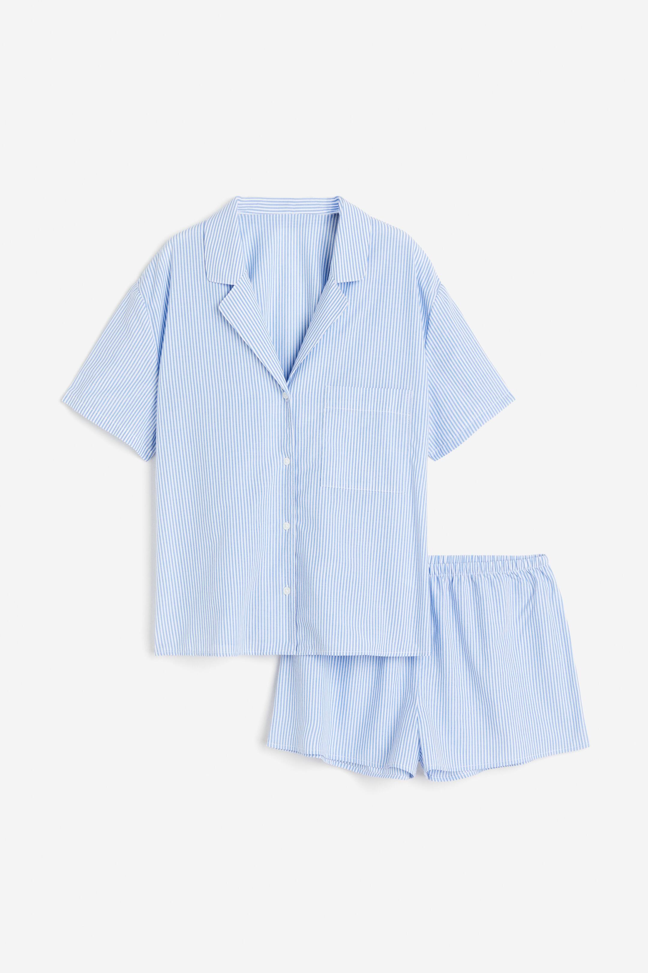 View larger image: Cotton pyjama shirt and shorts - Blue/Striped - Ladies | H&M MY 1