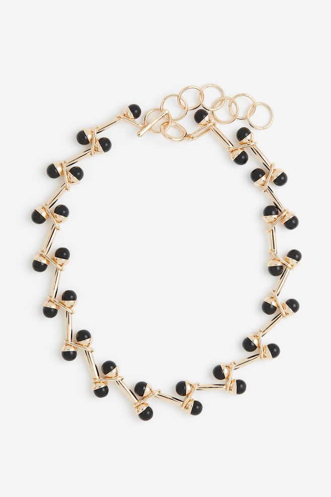 Halskette mit Perlen - Goldfarben/Schwarz - 2