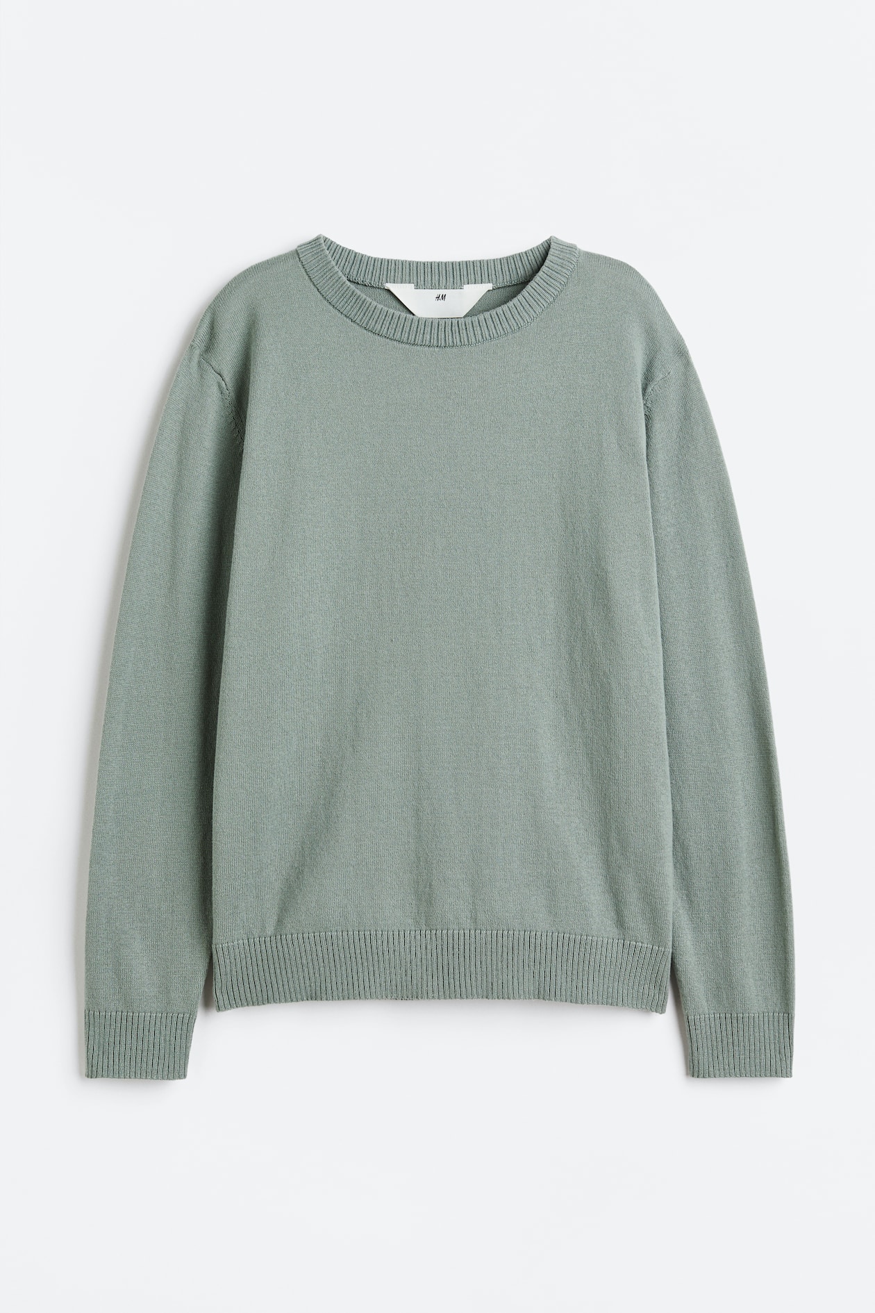 Fine-knit cotton jumper - Round neck - Long sleeve - Sage green - Kids ...