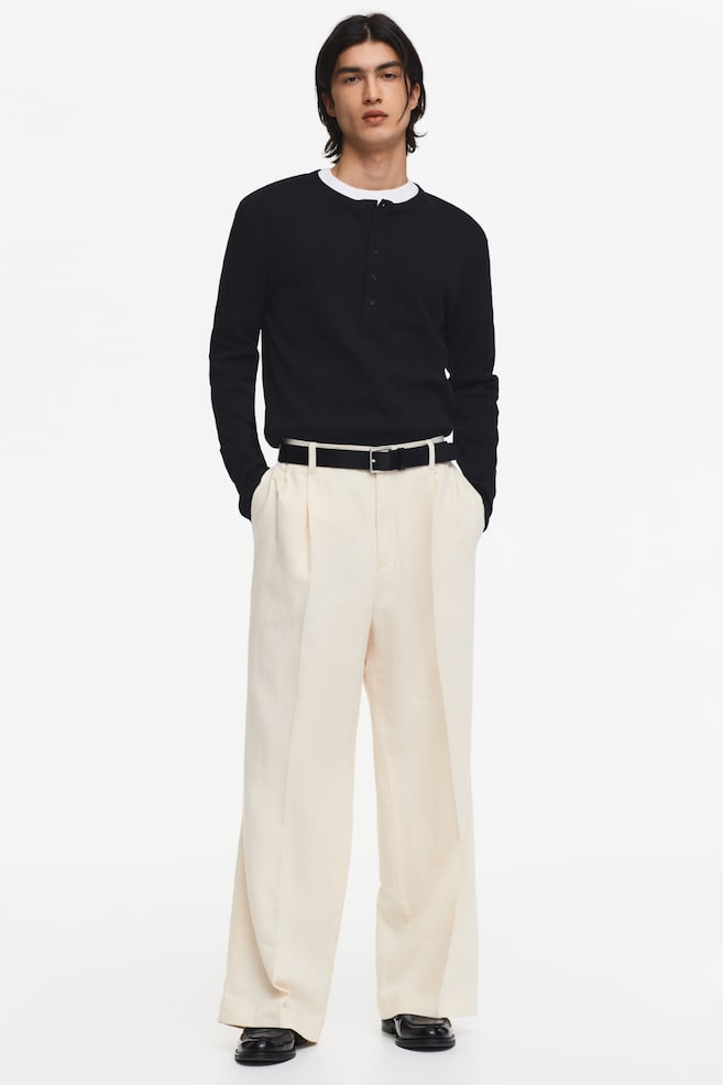 Slim-Fit Ribbed Henley Shirt - Black/Dark brown/Cream - 4