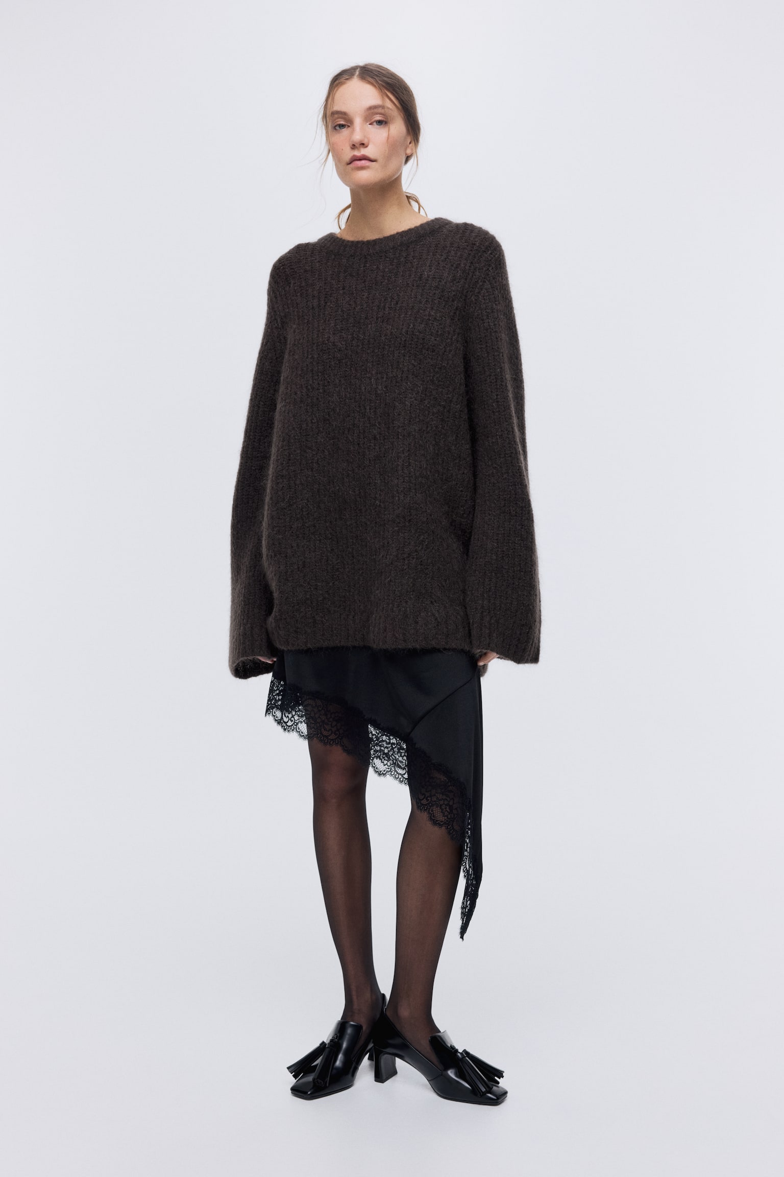 Sweter z domieszką moheru - Ciemnobrązowy - 6