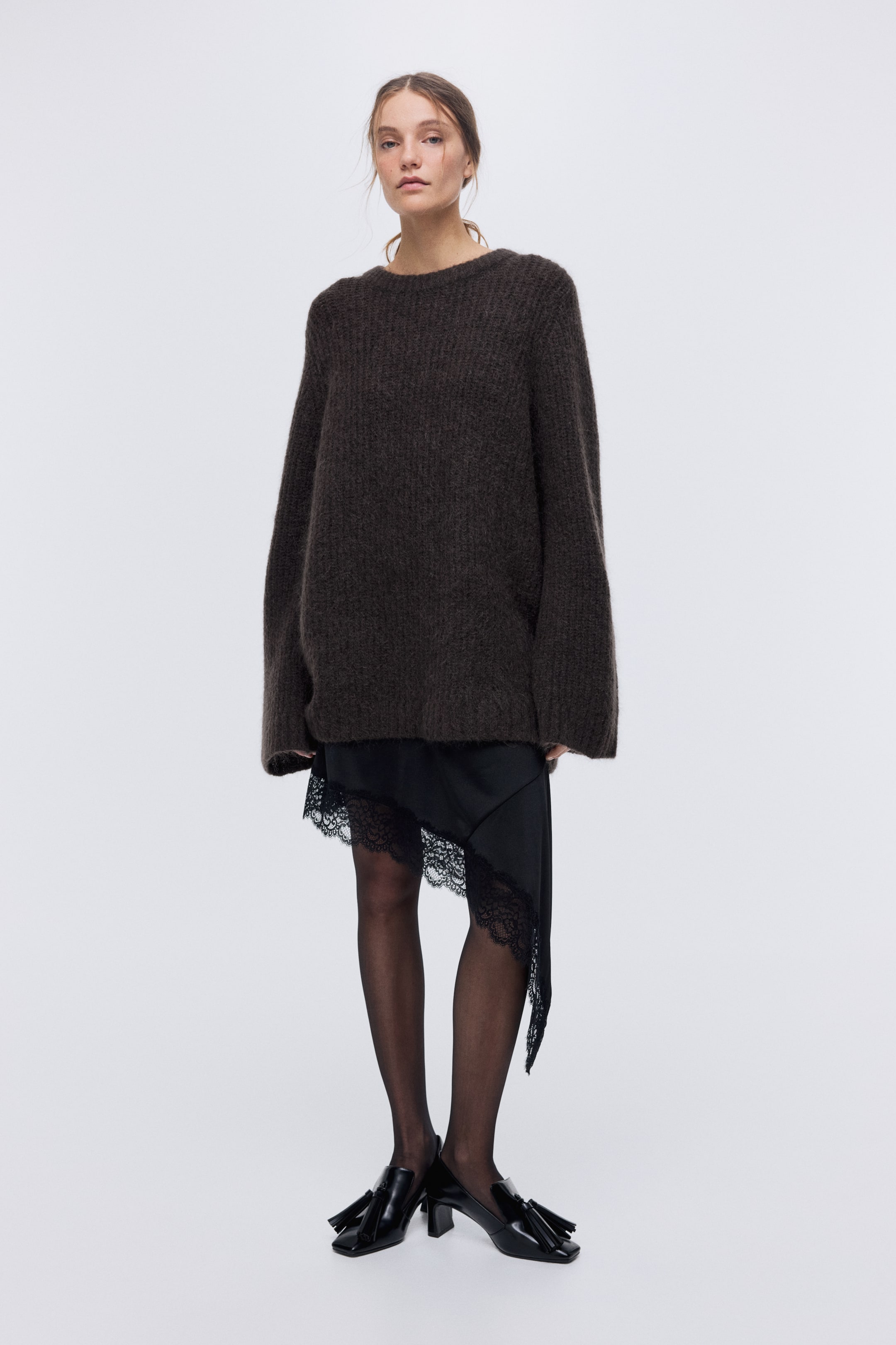 拡大画像を表示: モヘアブレンドセーター - ダークブラウン - レディース | H&M JP 4