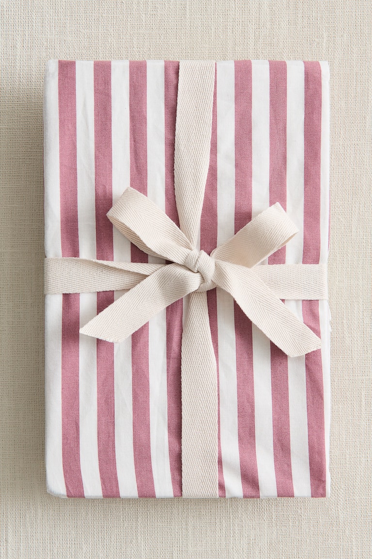 Striped cotton cot fitted sheet Dusty pink/Striped Home All