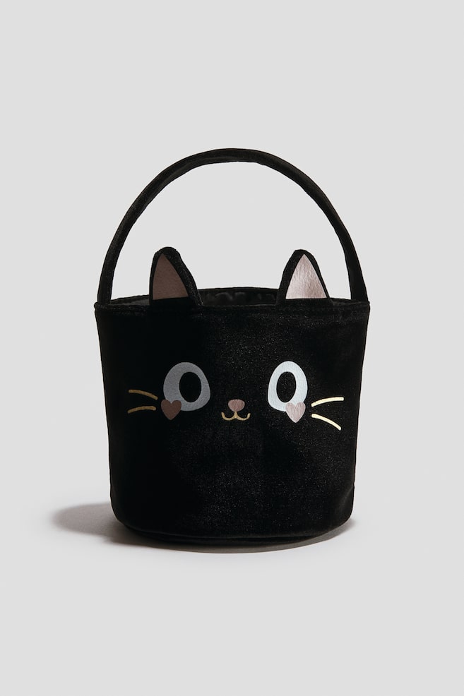 Print-motif velour bucket - Black/Cat - 1