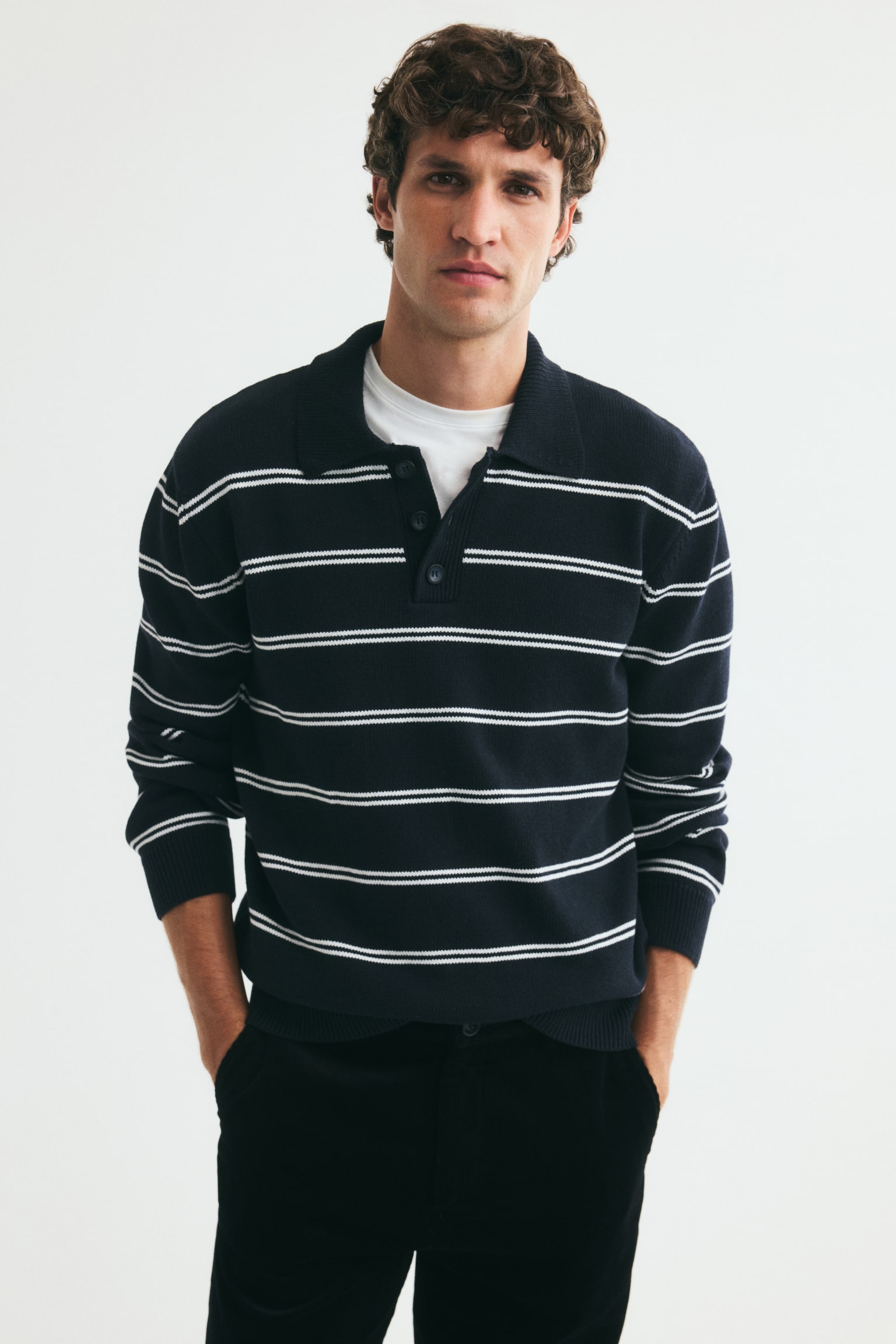 Polo Regular Fit en maille - Bleu marine/rayé/Crème/rayé - 1