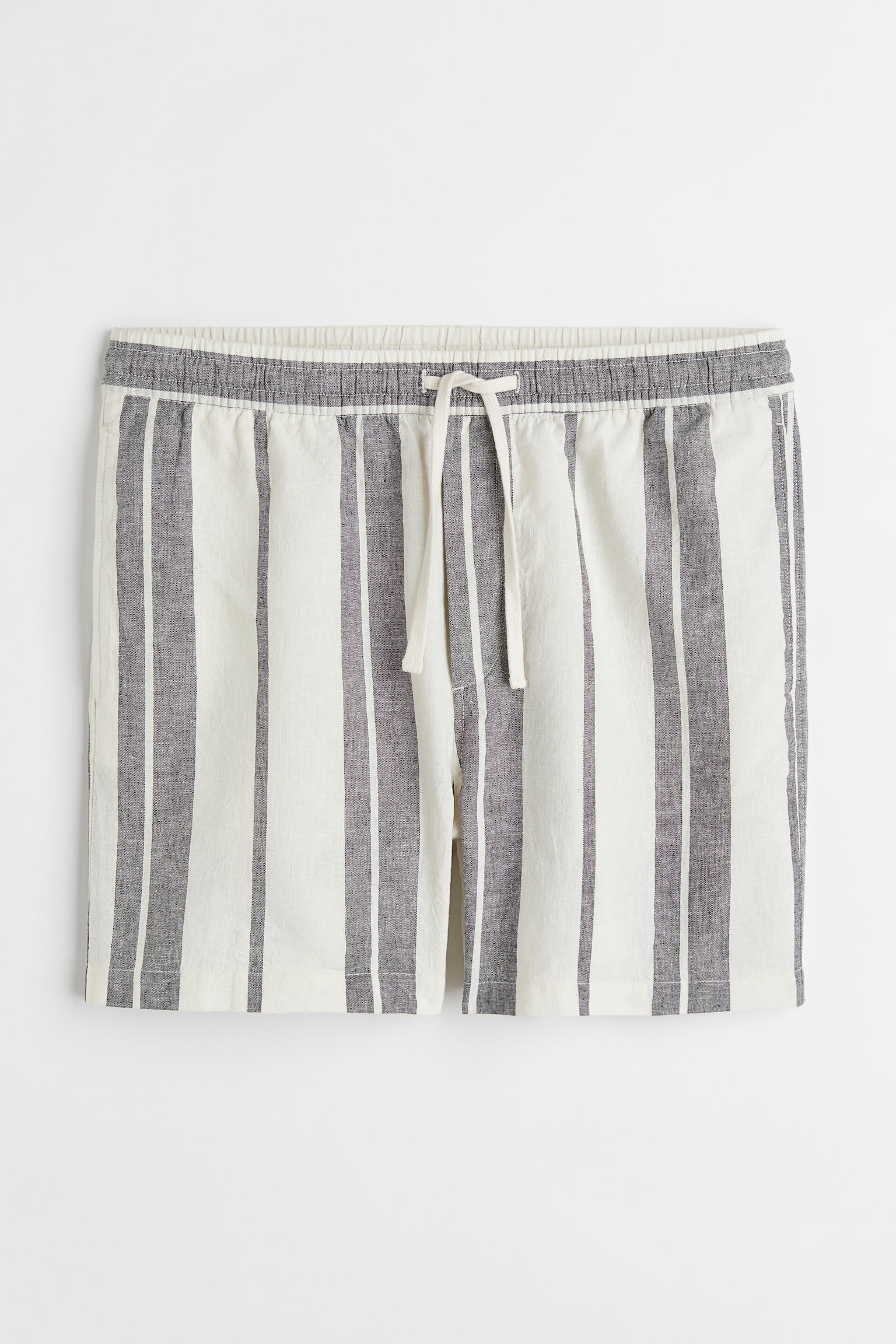 Regular Fit Linen-blend shorts - White/Black striped - 1