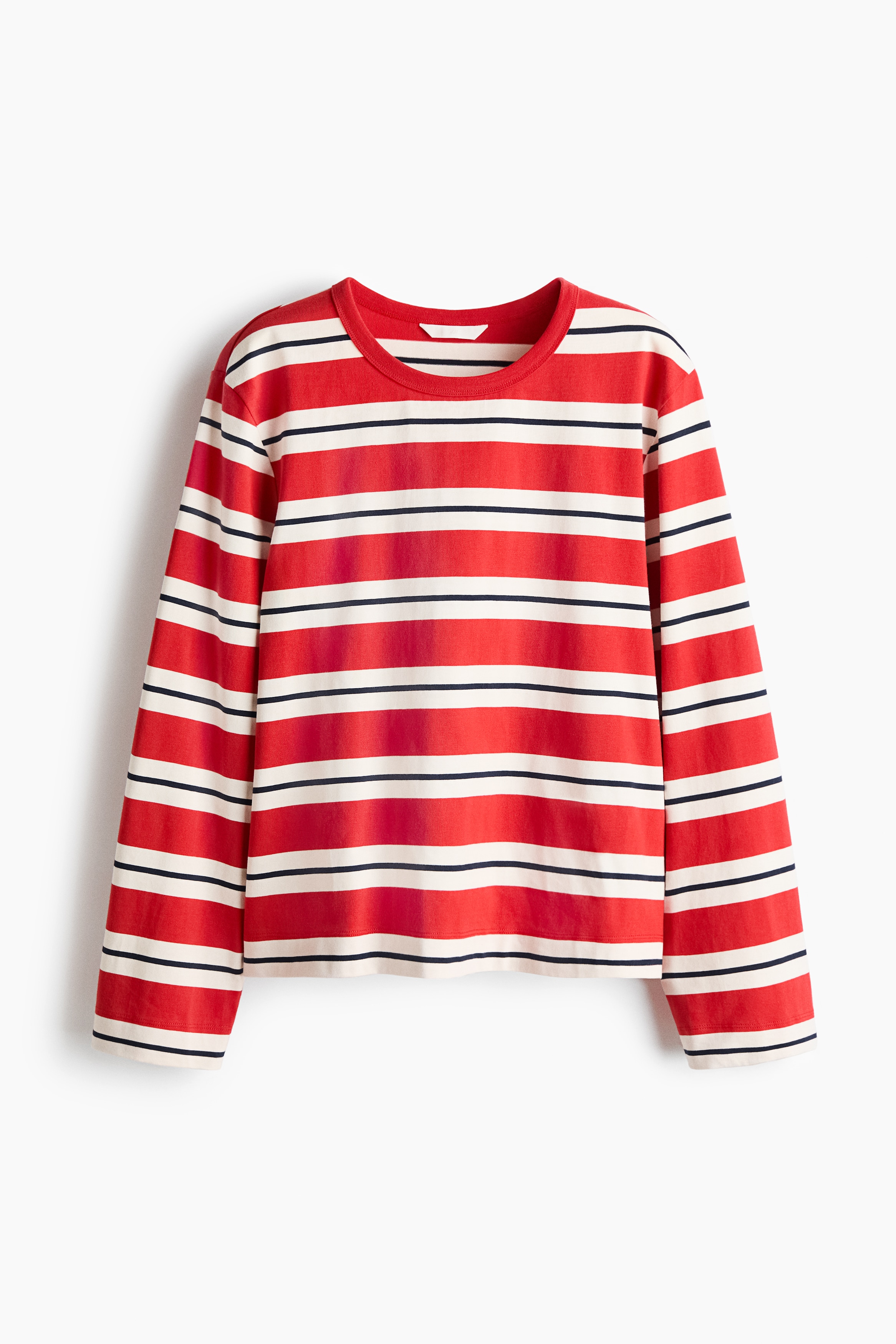 Pamuklu ve Uzun Kollu Tişört - Kırmızı/Çizgili/Beyaz/Lacivert çizgili