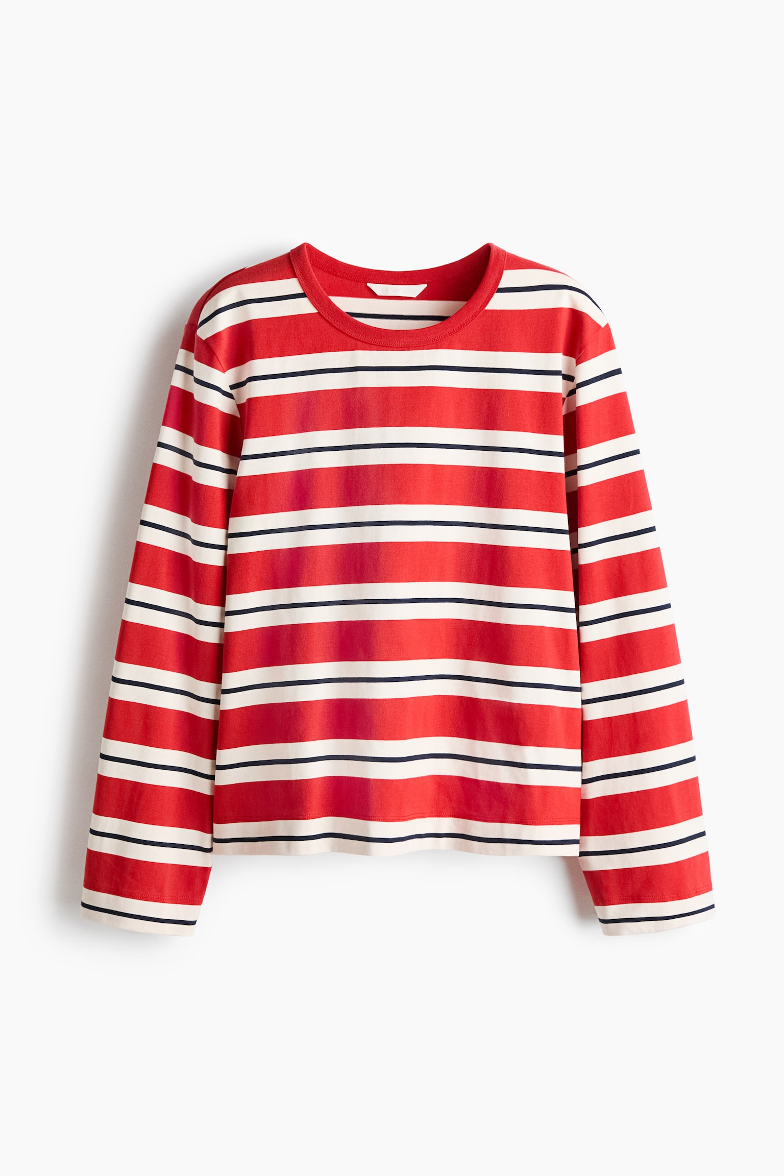 Pamuklu ve Uzun Kollu Tişört - Kırmızı/Çizgili/Beyaz/Lacivert çizgili - 1