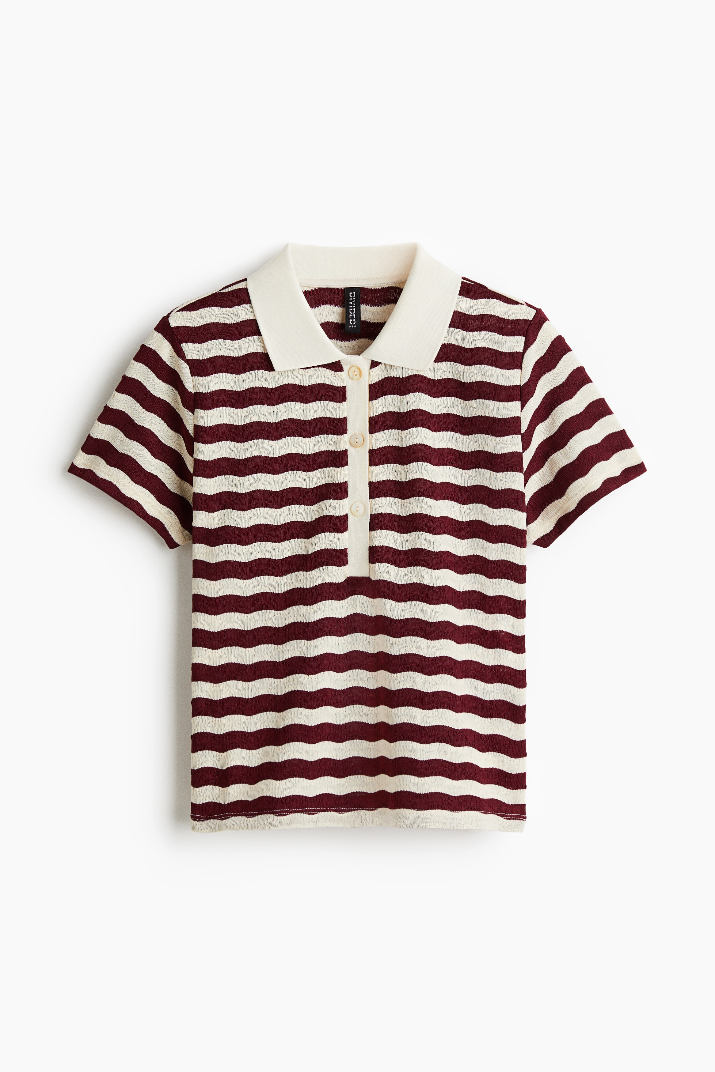 Textured-knit polo shirt - Cream/Burgundy striped/Cream/Turquoise striped/White/Dark blue striped