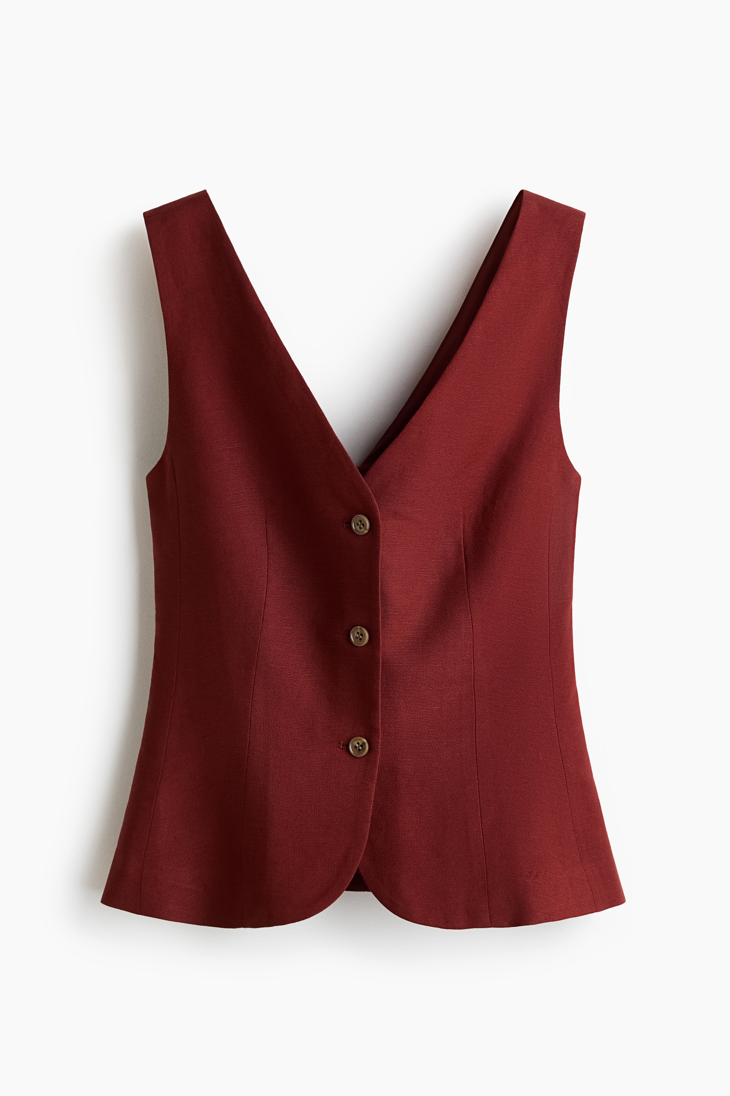 Linen-Blend Vest - Dark red/Dark brown/White