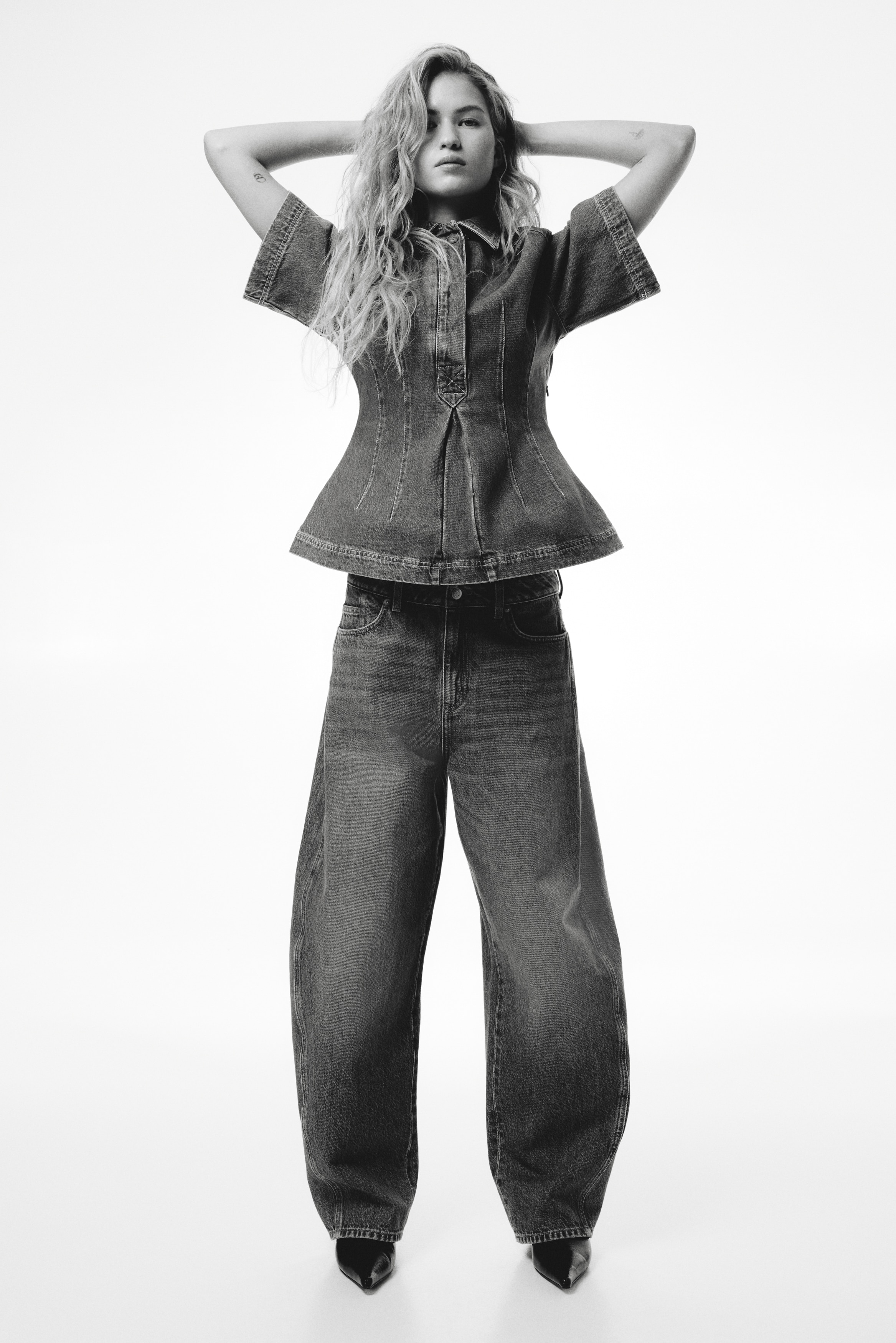 Waisted denim shirt