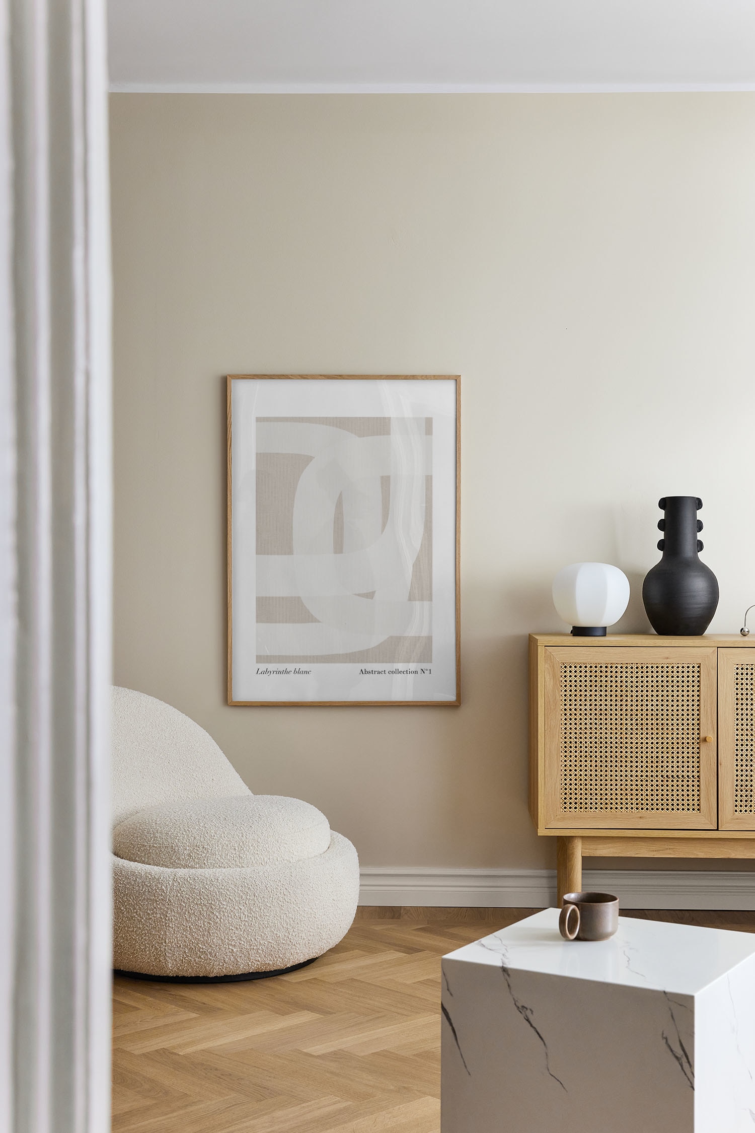 Labyrinthe Blanc Poster - Vit/beige