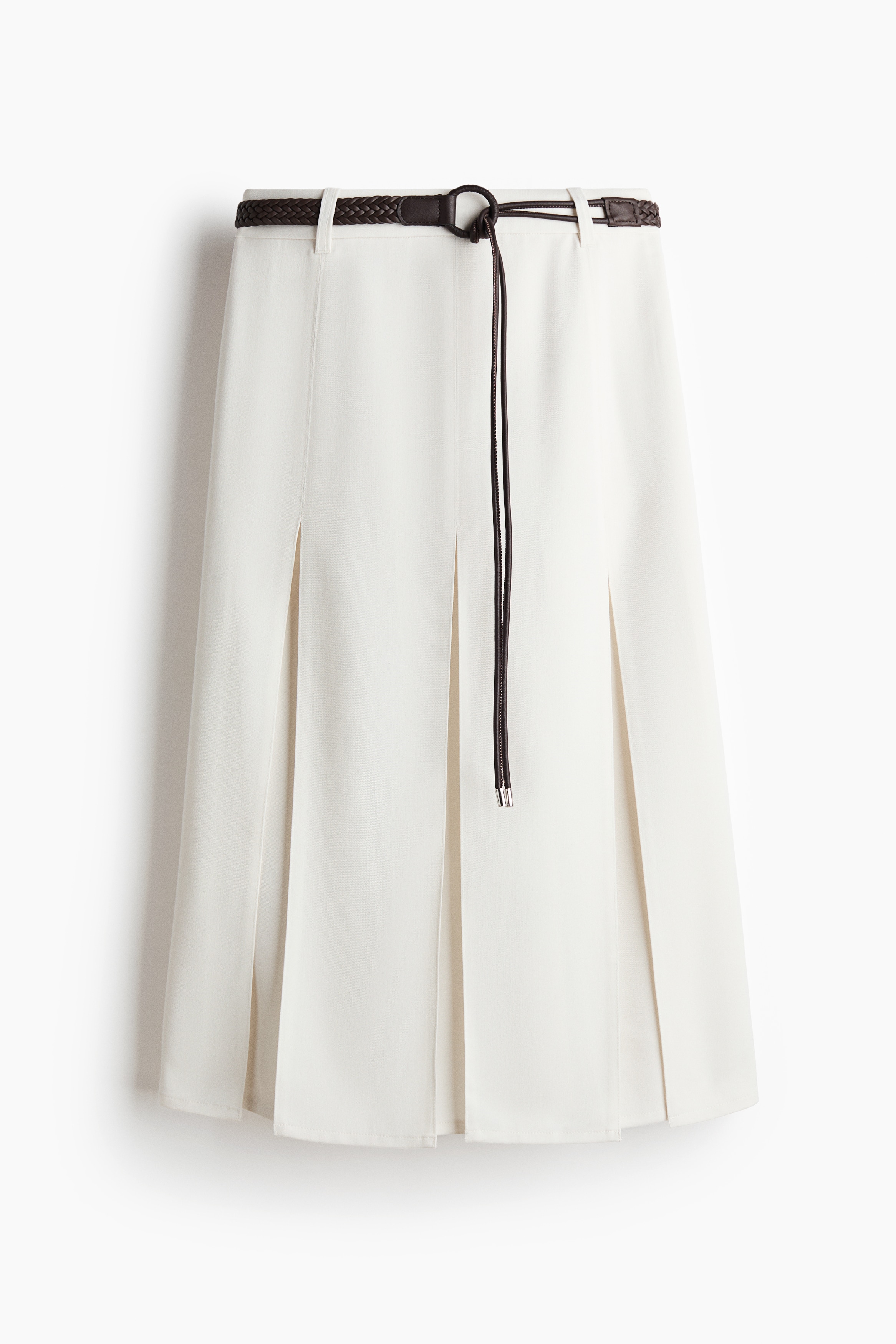 Belted pleated skirt - White