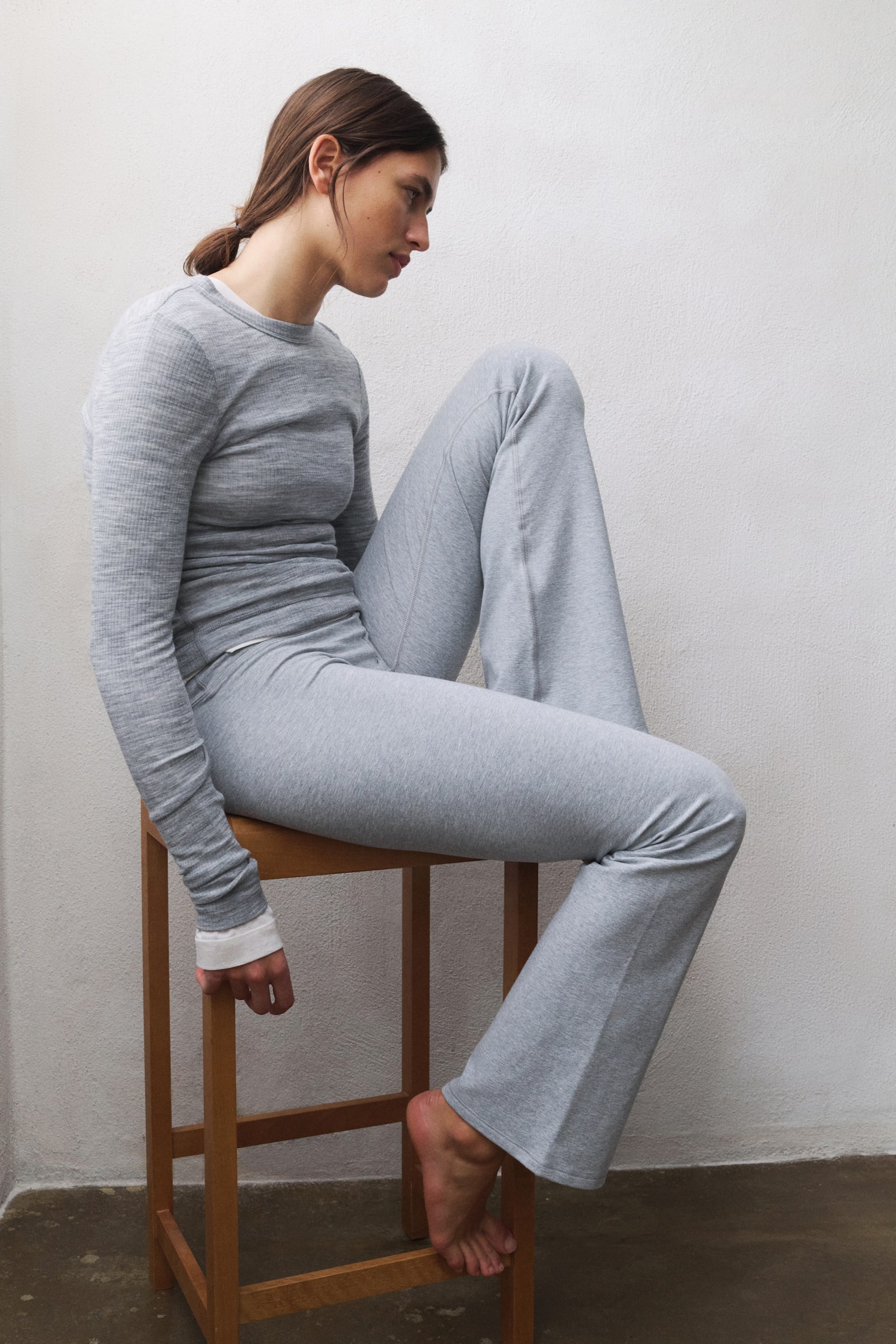 Zvonaste sportske helanke - Light grey marl/Light burgundy - 2