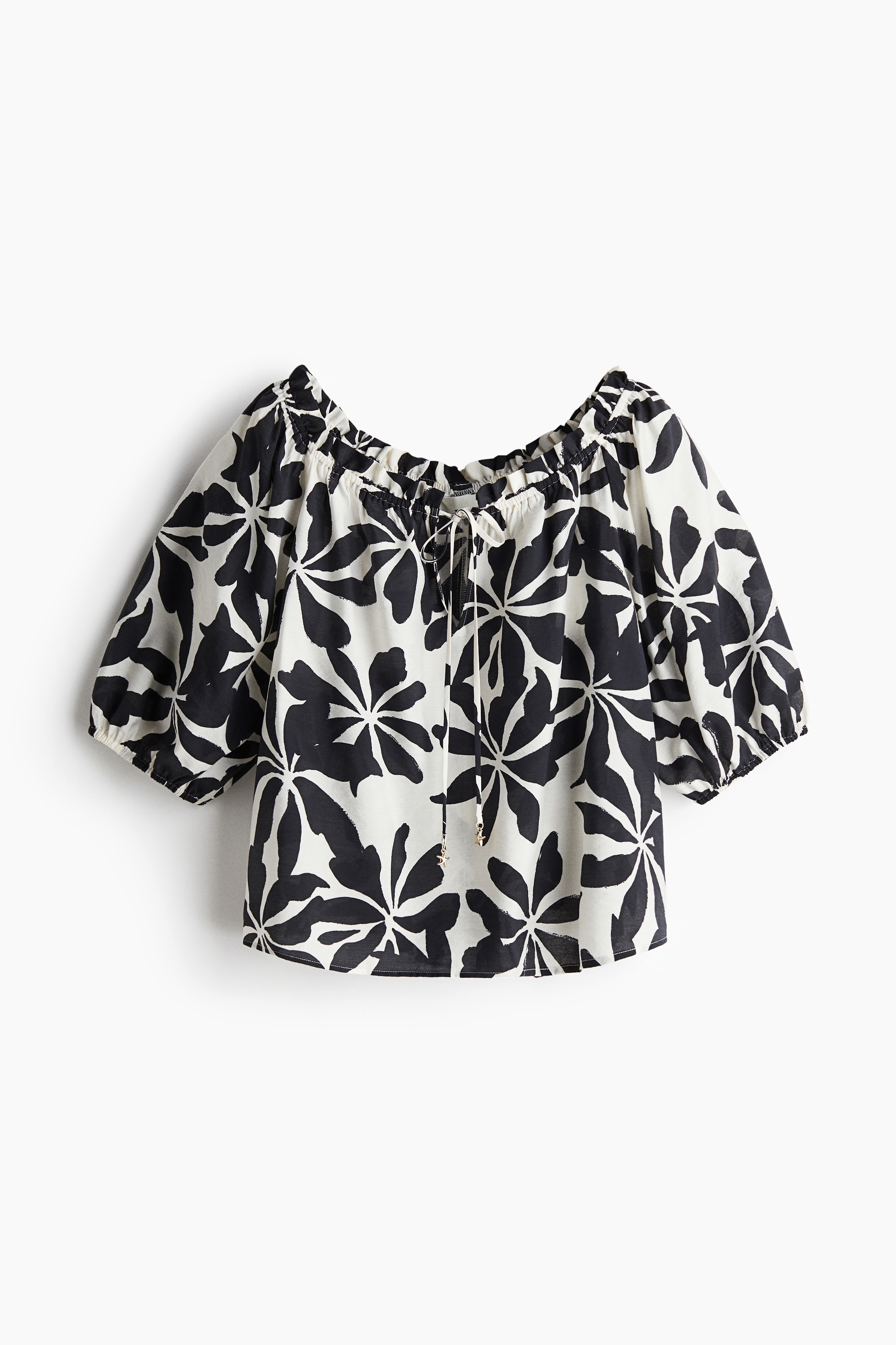Frill Trim Blouse - White/Black floral/Red