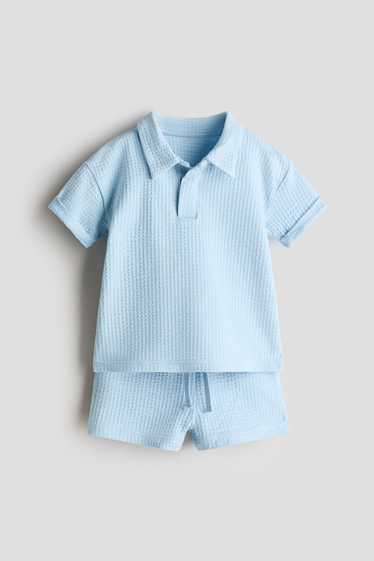 Conjunto de 2 piezas en algodón gofrado - Azul claro/Verde oscuro/Gris oscuro - 1